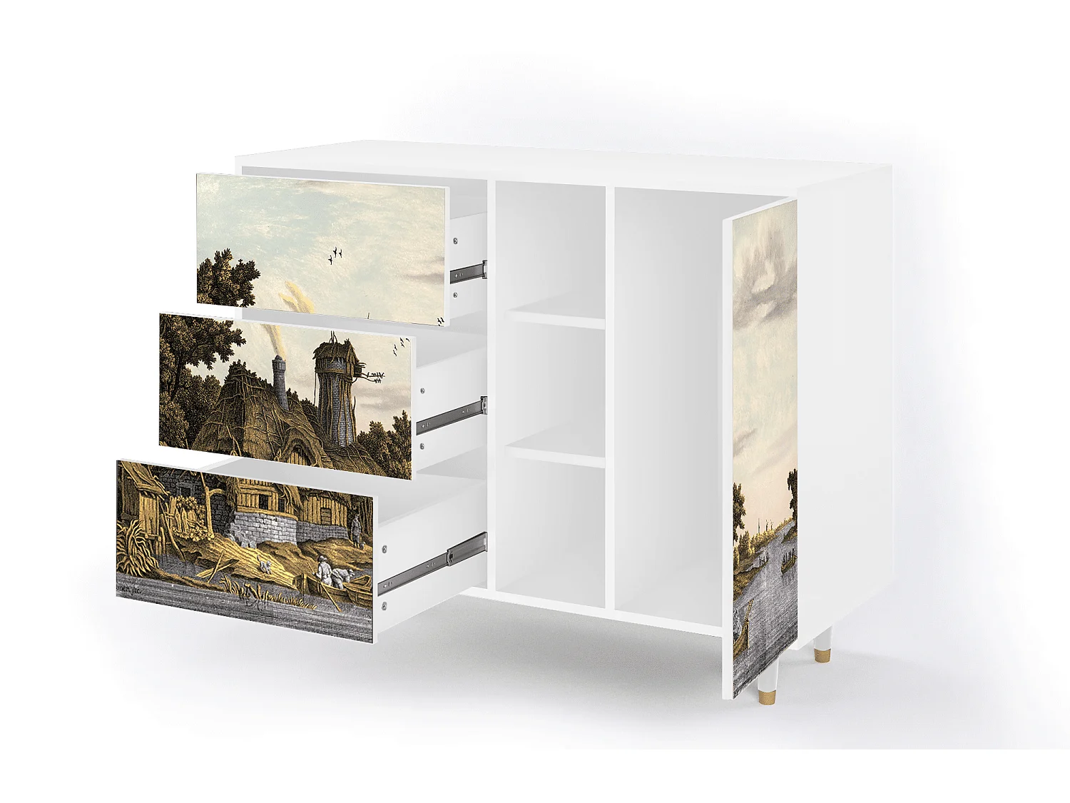 Buffet - 125x98x48 cm - BS2 - Mill along a River, Blanc