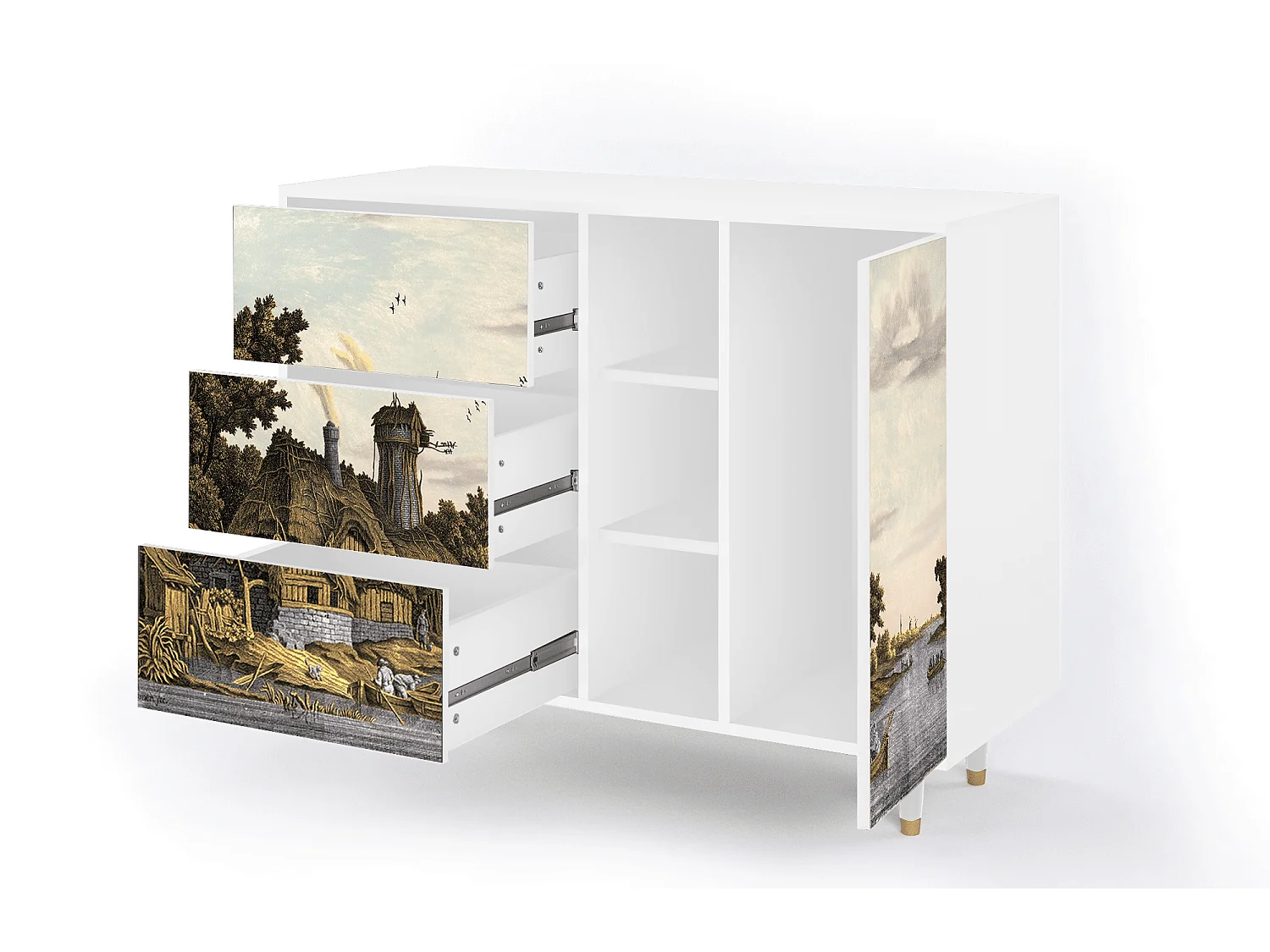 Buffet - 125x98x48 cm - BS2 - Mill along a River, Blanc