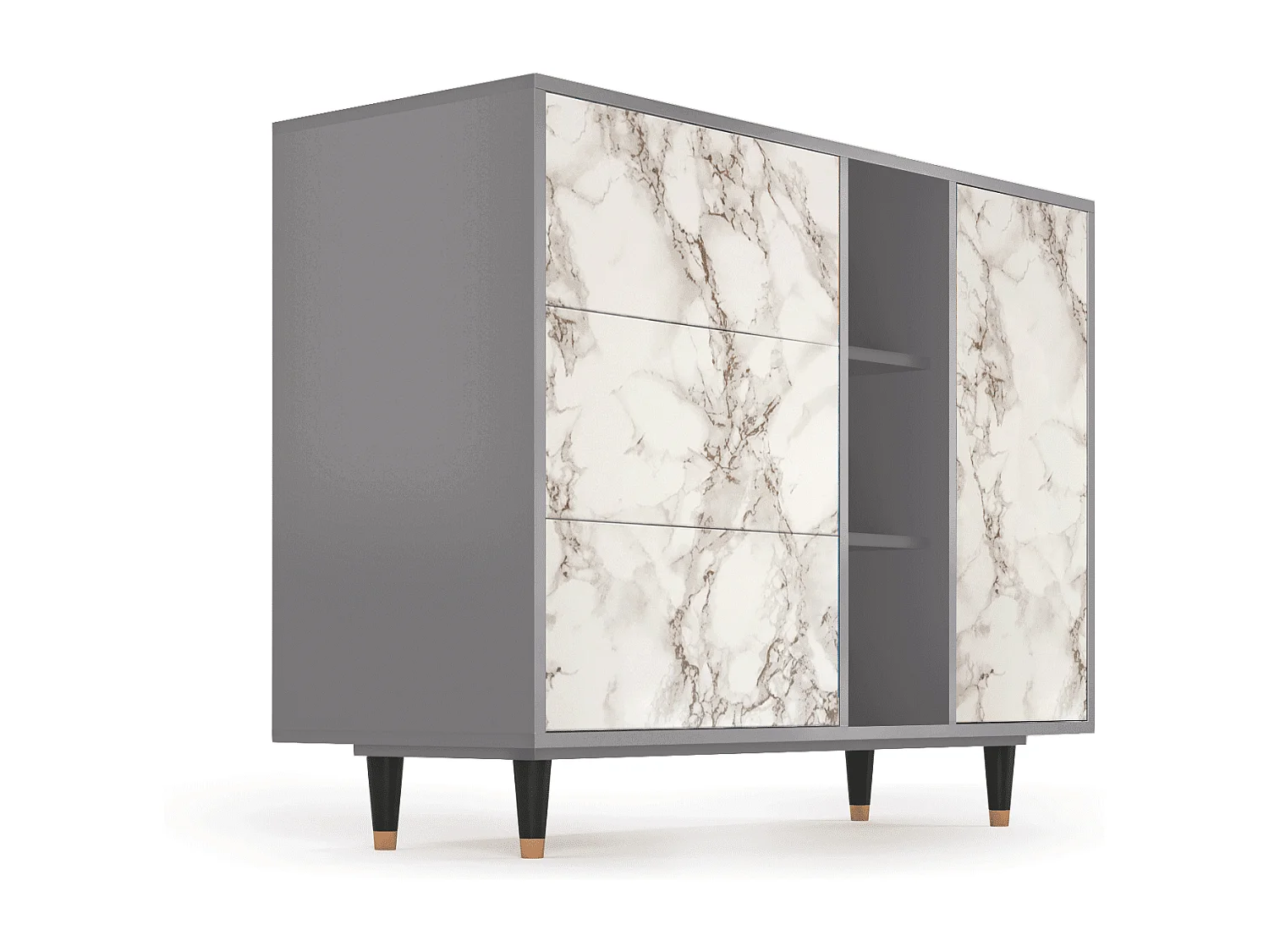 Buffet - 125x98x48 cm - BS2 - Milk Marble, Gris