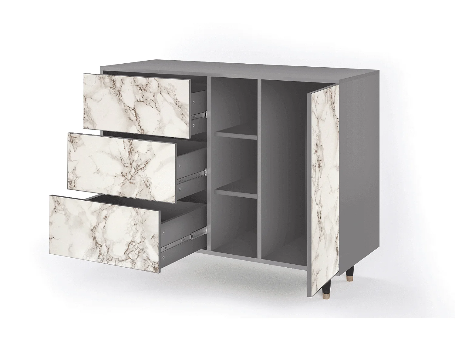 Kredens - 125x98x48 cm - BS2 - Milk Marble, Szary