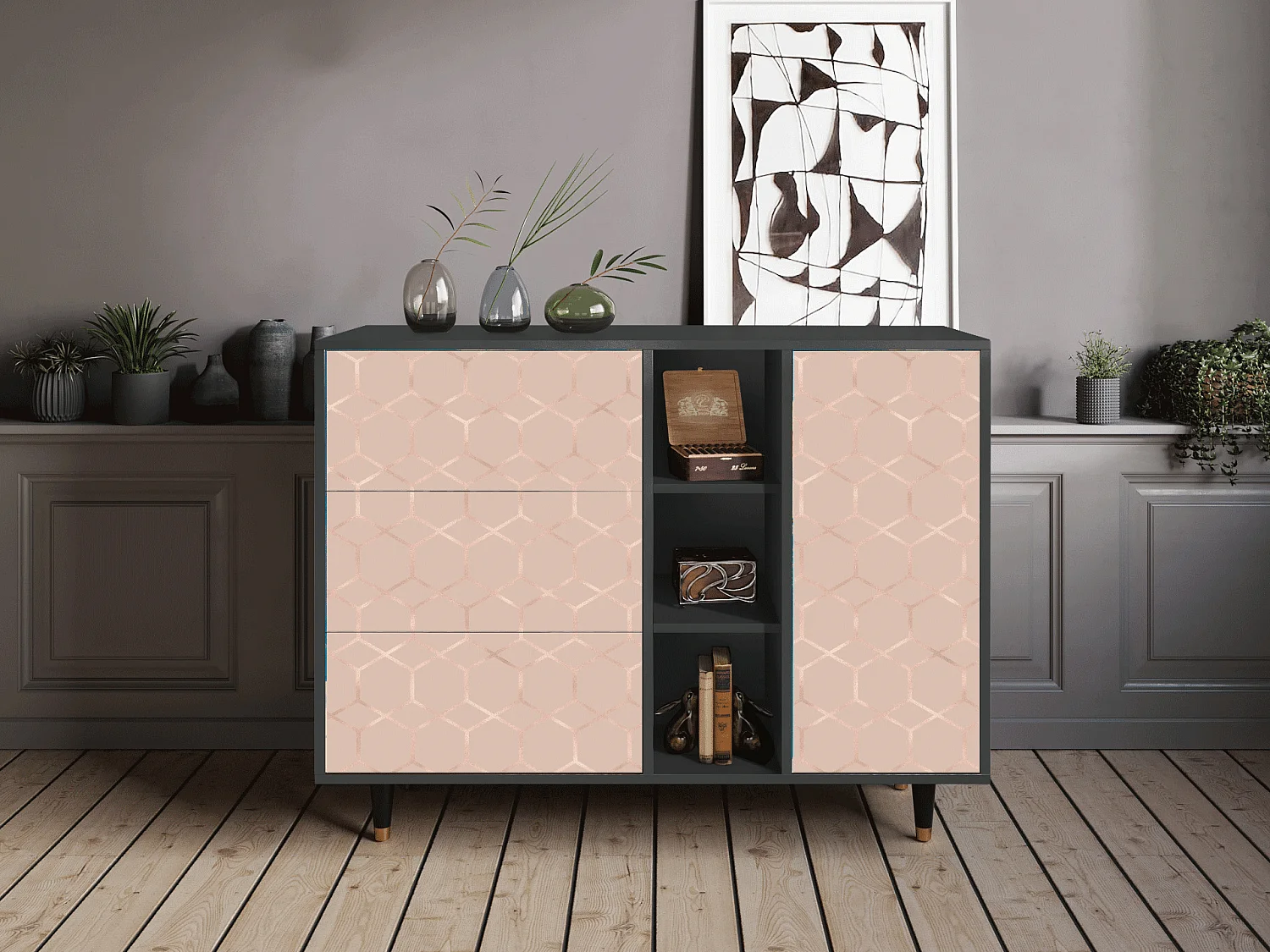 Credenza - 125x98x48 cm - BS2 - Rose Honeycomb, Antracite