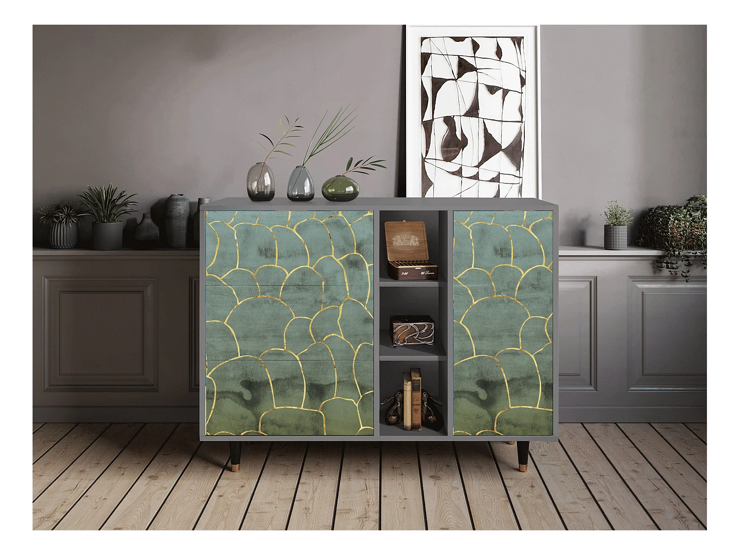 Buffet - 125x98x48 cm - BS2 - Magnificent Water Lily, Gris