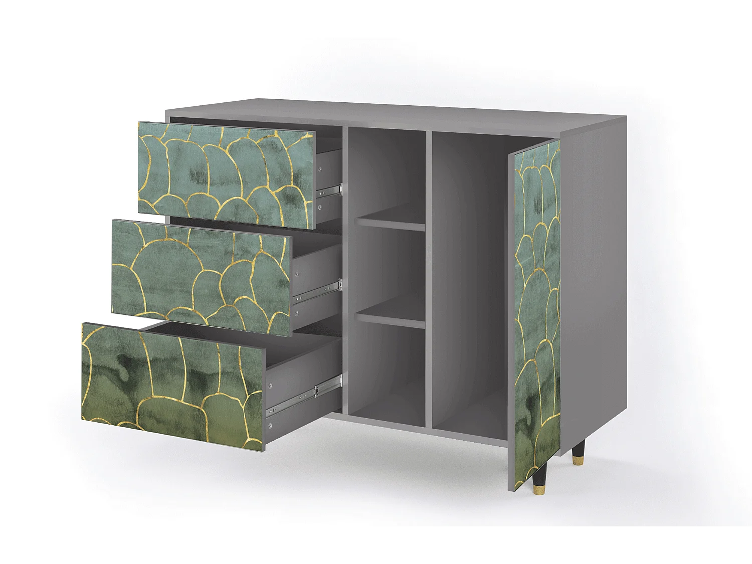 Kredens - 125x98x48 cm - BS2 - Magnificent Water Lily, Szary