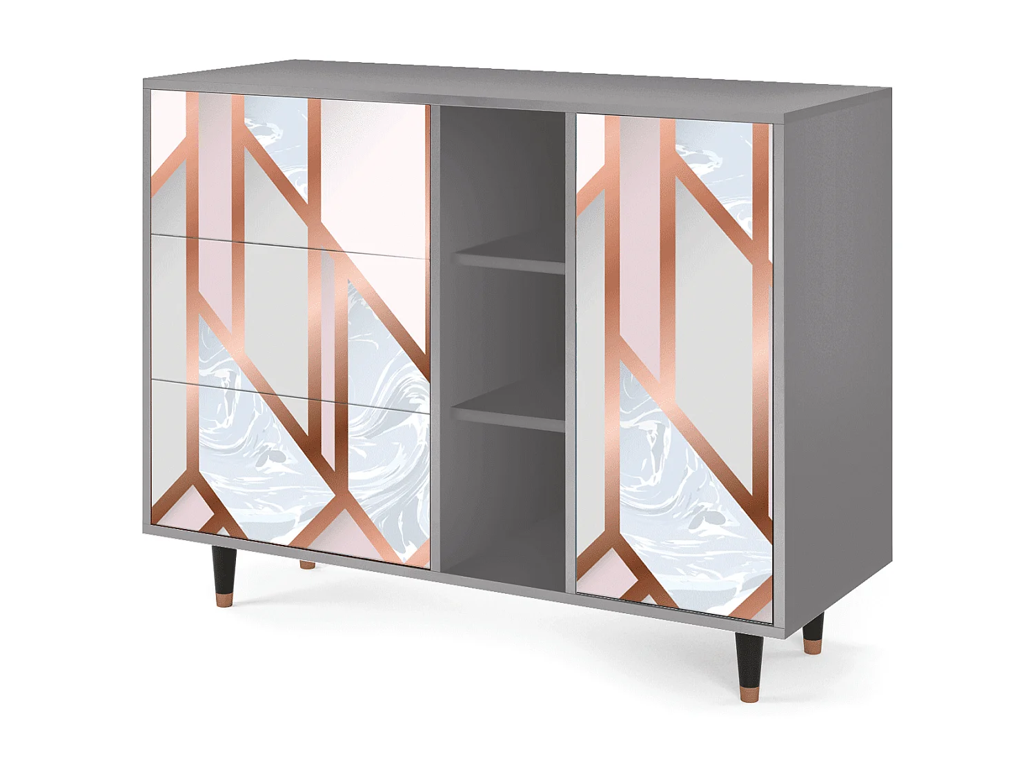 Kredens - 125x98x48 cm - BS2 - Champagne Story, Szary