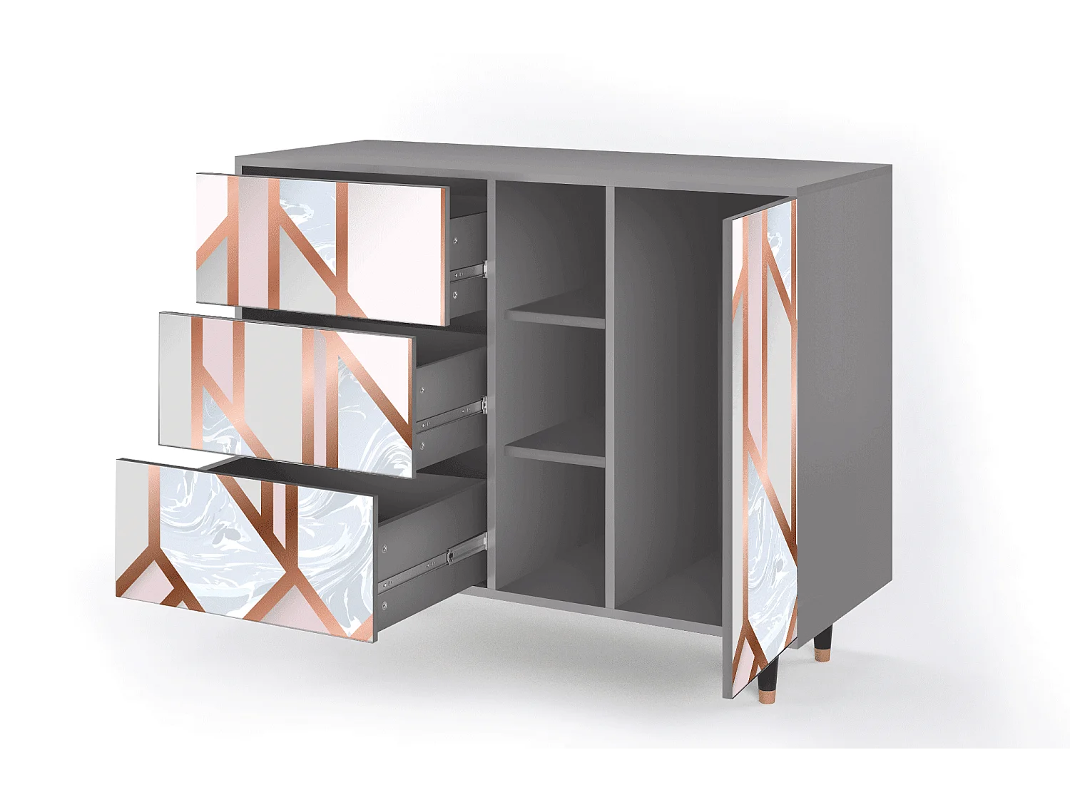 Kredens - 125x98x48 cm - BS2 - Champagne Story, Szary