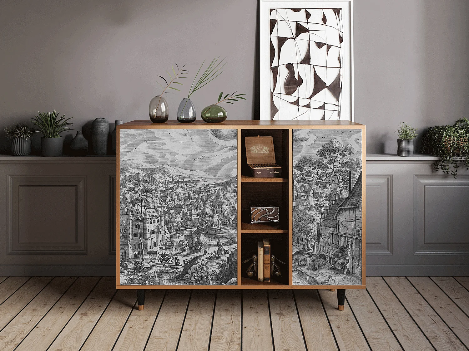 Credenza - 125x98x48 cm - BS2 - Bird Dropping, Noce