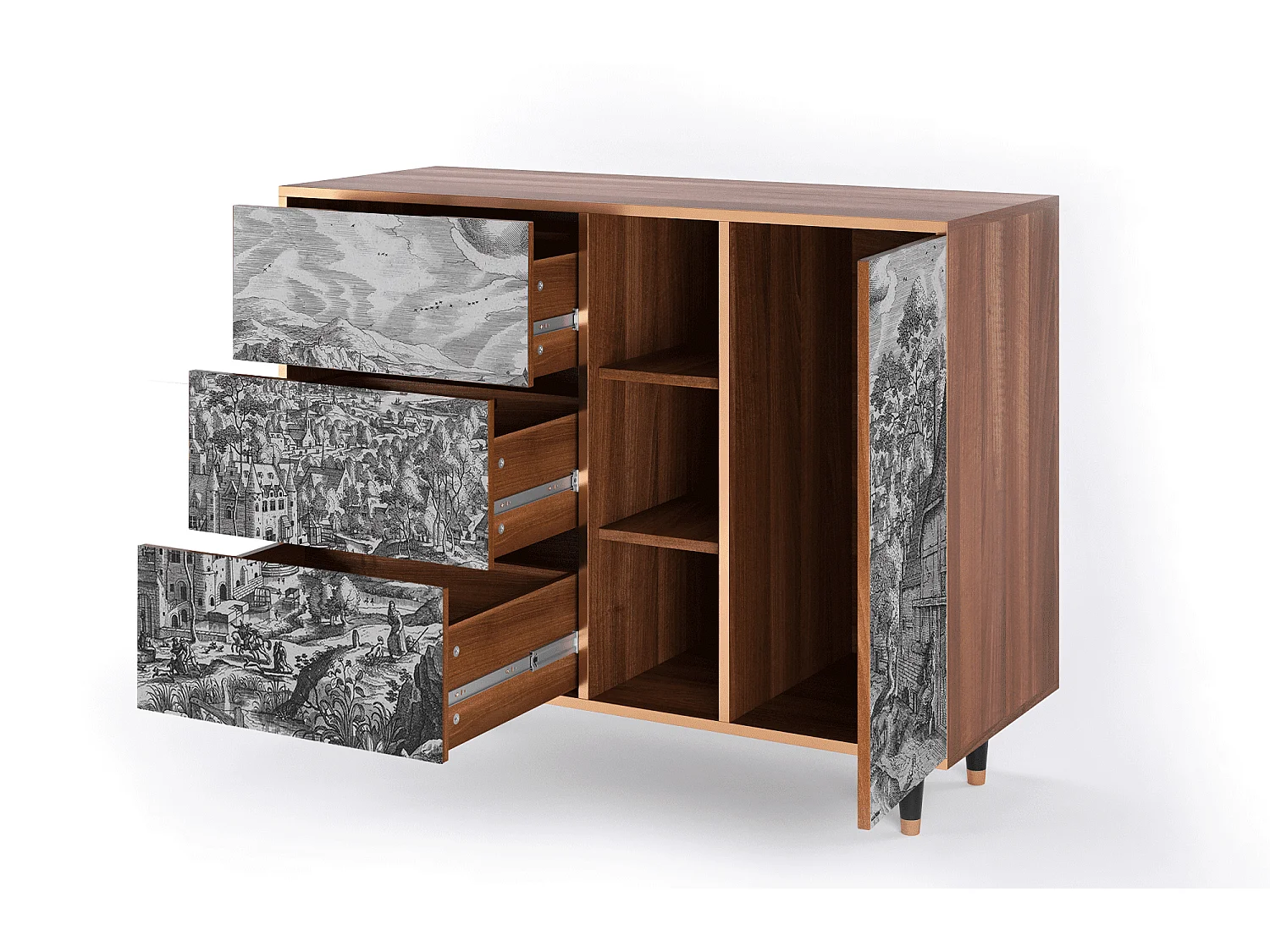 Credenza - 125x98x48 cm - BS2 - Bird Dropping, Noce