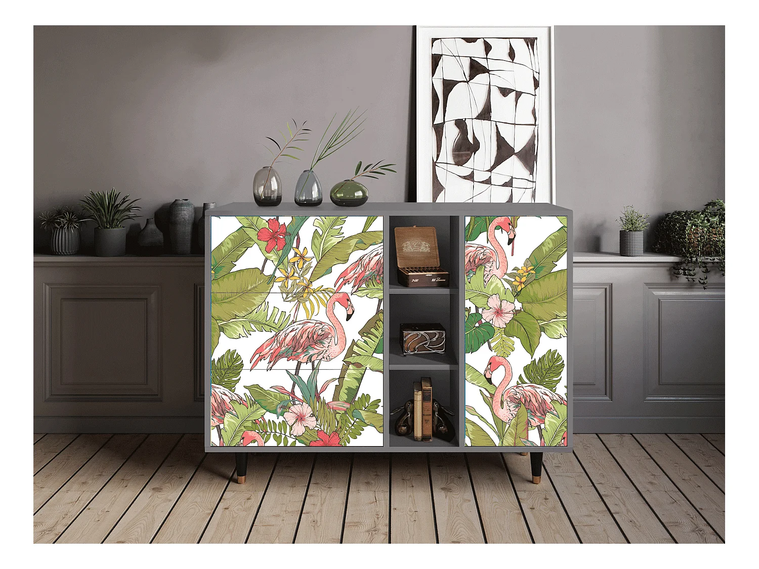 Dressoir - 125x98x48 cm - BS2 - Sweet Flamingo, Grijs