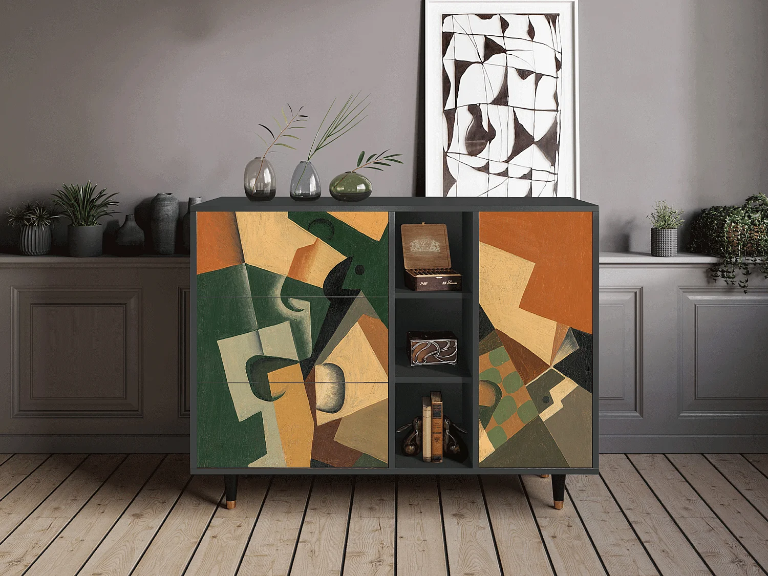 Dressoir - 125x98x48 cm - BS2 - Glass and Checkerboard, Antraciet