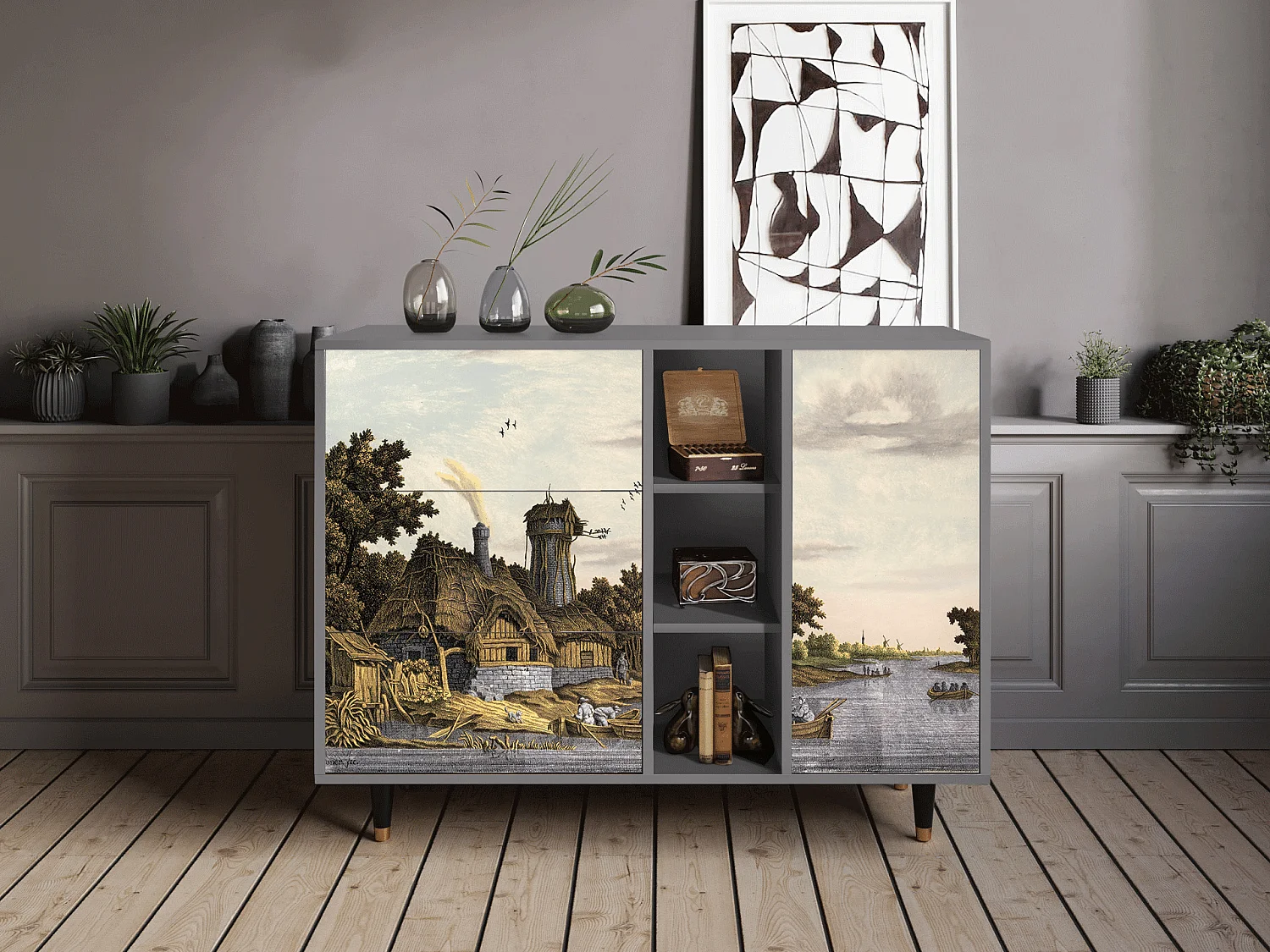 Kredens - 125x98x48 cm - BS2 - Mill along a River, Szary