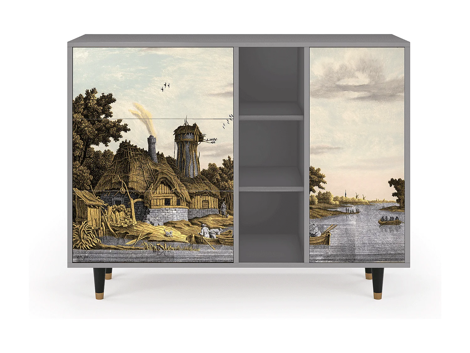 Kredens - 125x98x48 cm - BS2 - Mill along a River, Szary