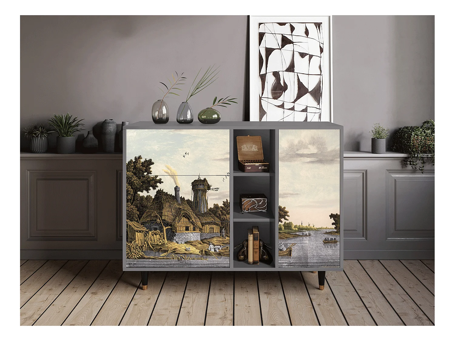 Buffet - 125x98x48 cm - BS2 - Mill along a River, Gris