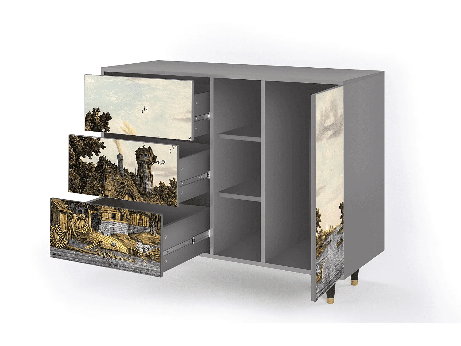 Buffet - 125x98x48 cm - BS2 - Mill along a River, Gris