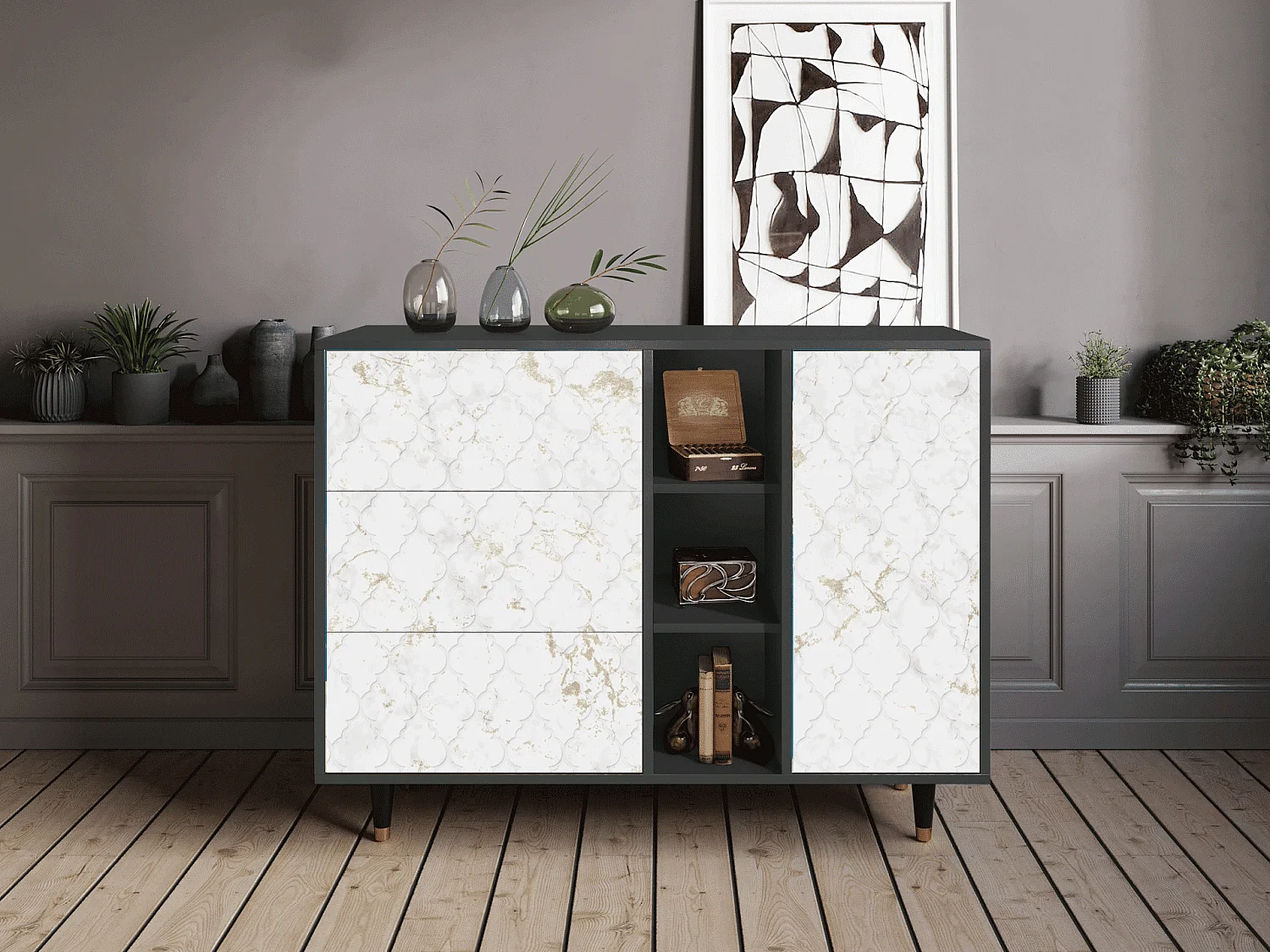 Aparador - 125x98x48 cm - BS2 - Sweet Cotton, Antracite