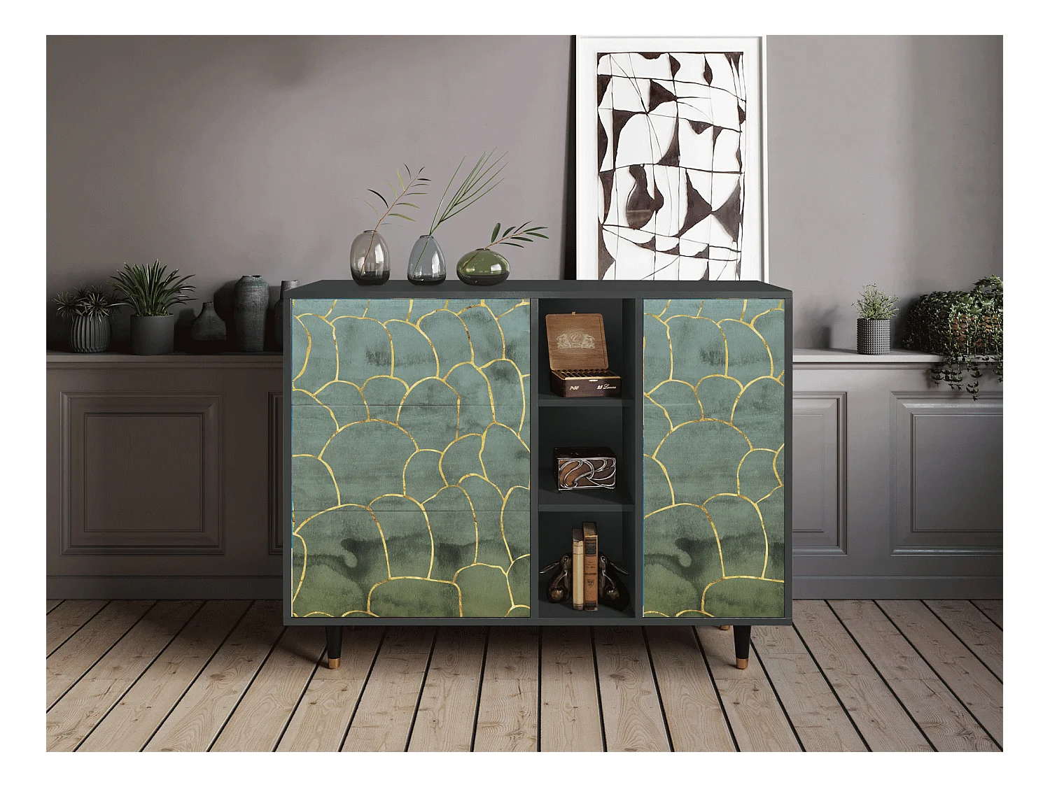 Buffet - 125x98x48 cm - BS2 - Magnificent Water Lily, Anthracite
