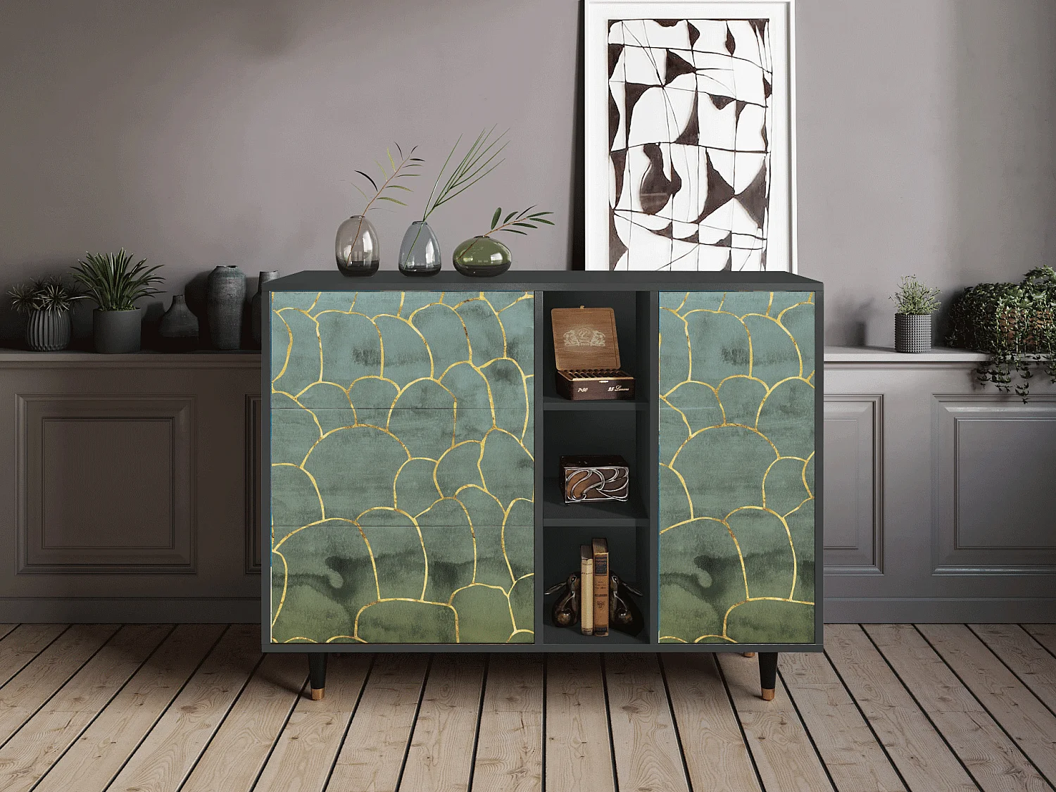 Buffet - 125x98x48 cm - BS2 - Magnificent Water Lily, Anthracite