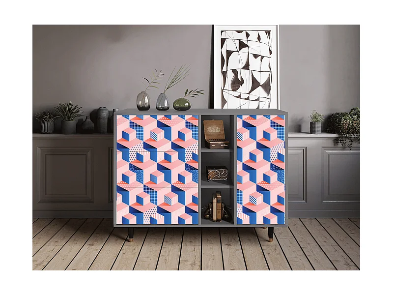 Buffet - 125x98x48 cm - BS2 - Pinky Squares, Gris