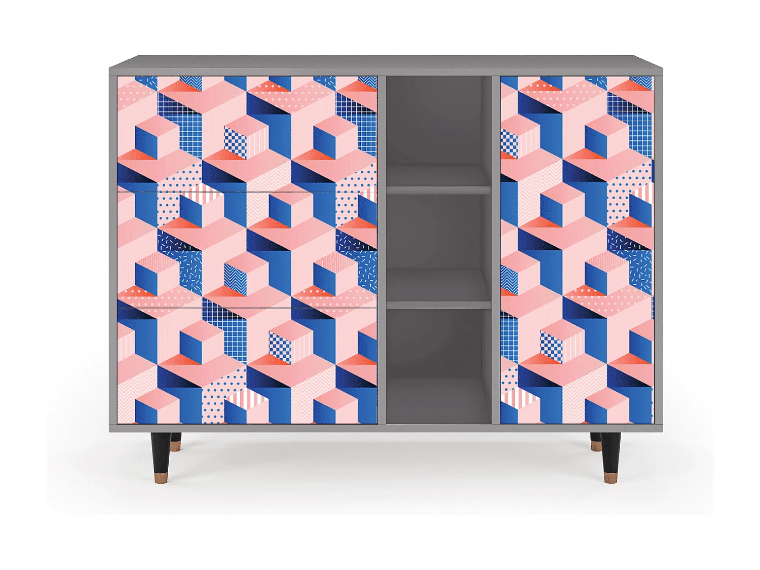 Sideboard - 125x98x48 cm - BS2 - Pinky Squares, Grau