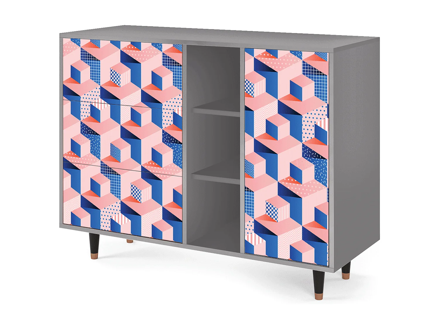 Sideboard - 125x98x48 cm - BS2 - Pinky Squares, Grau