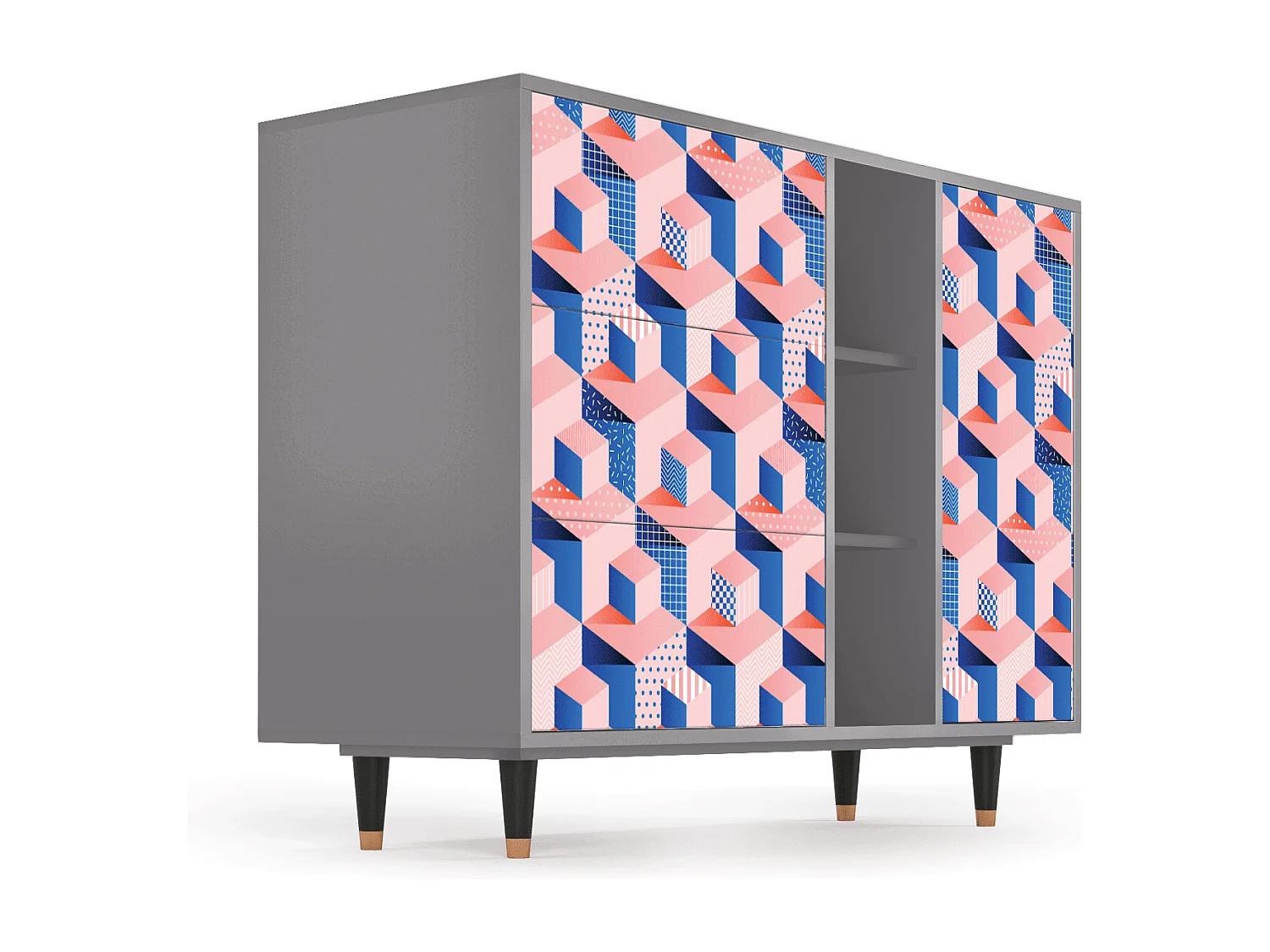 Sideboard - 125x98x48 cm - BS2 - Pinky Squares, Grau