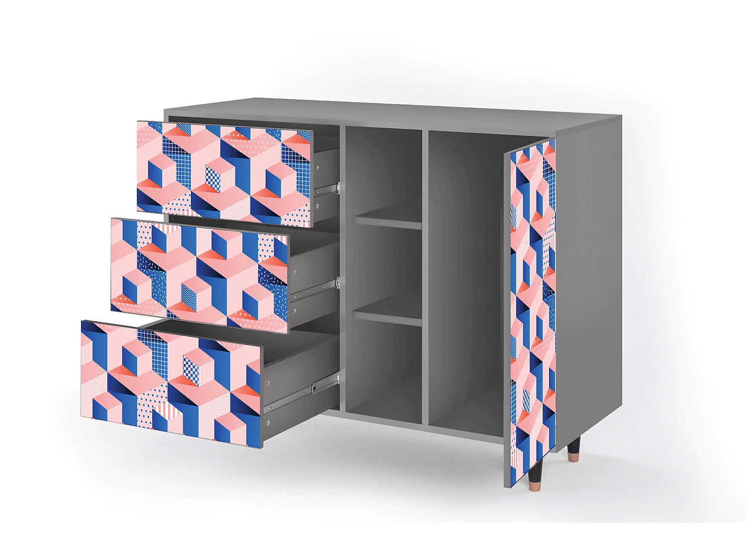 Sideboard - 125x98x48 cm - BS2 - Pinky Squares, Grau