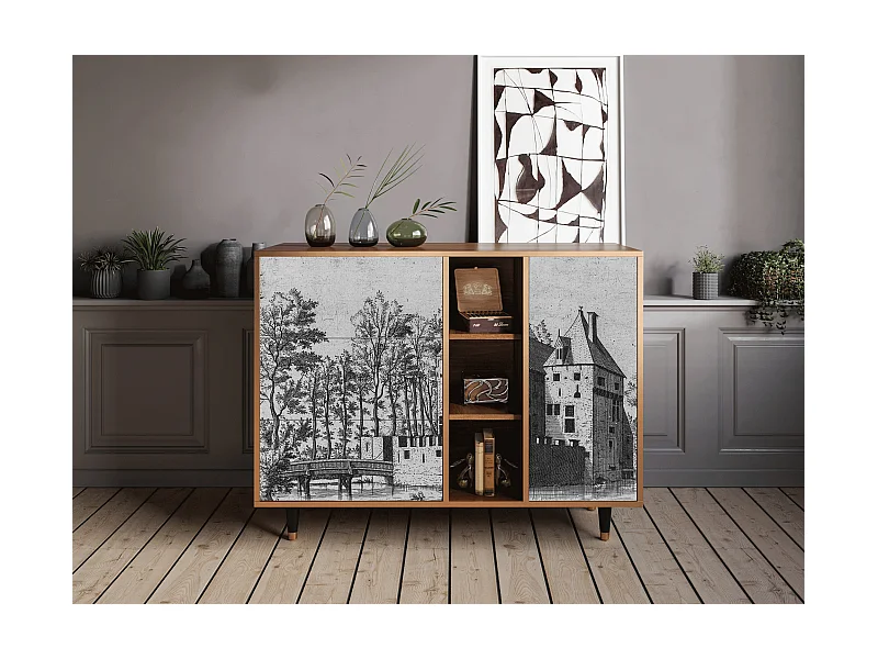 Buffet - 125x98x48 cm - BS2 - Castle with Bridge, Noyer