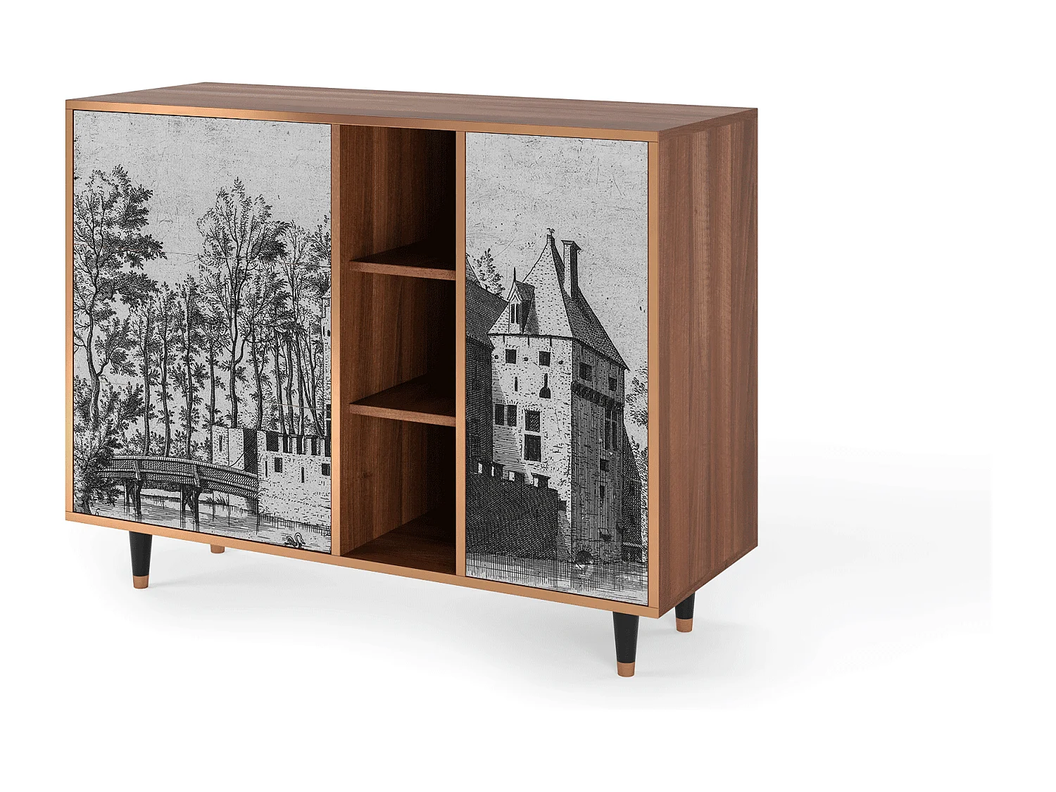 Credenza - 125x98x48 cm - BS2 - Castle with Bridge, Noce