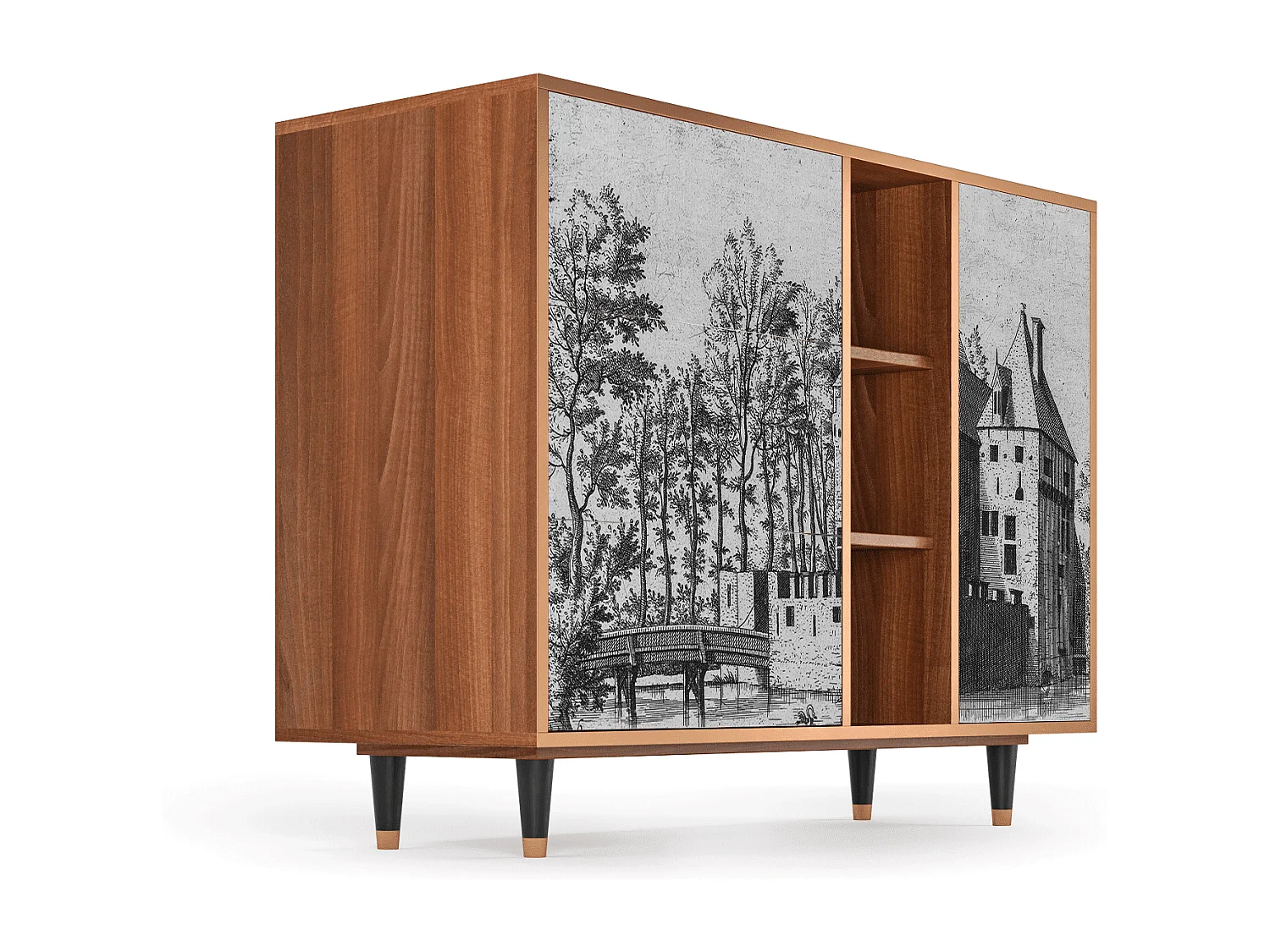 Buffet - 125x98x48 cm - BS2 - Castle with Bridge, Noyer