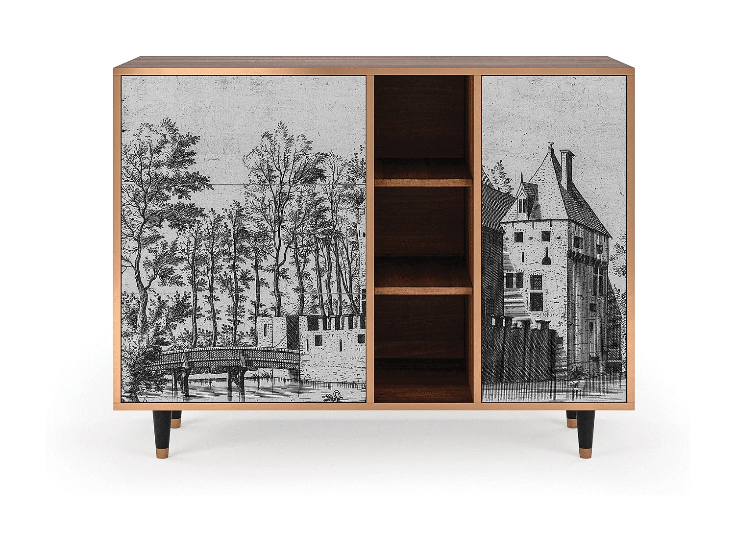 Buffet - 125x98x48 cm - BS2 - Castle with Bridge, Noyer