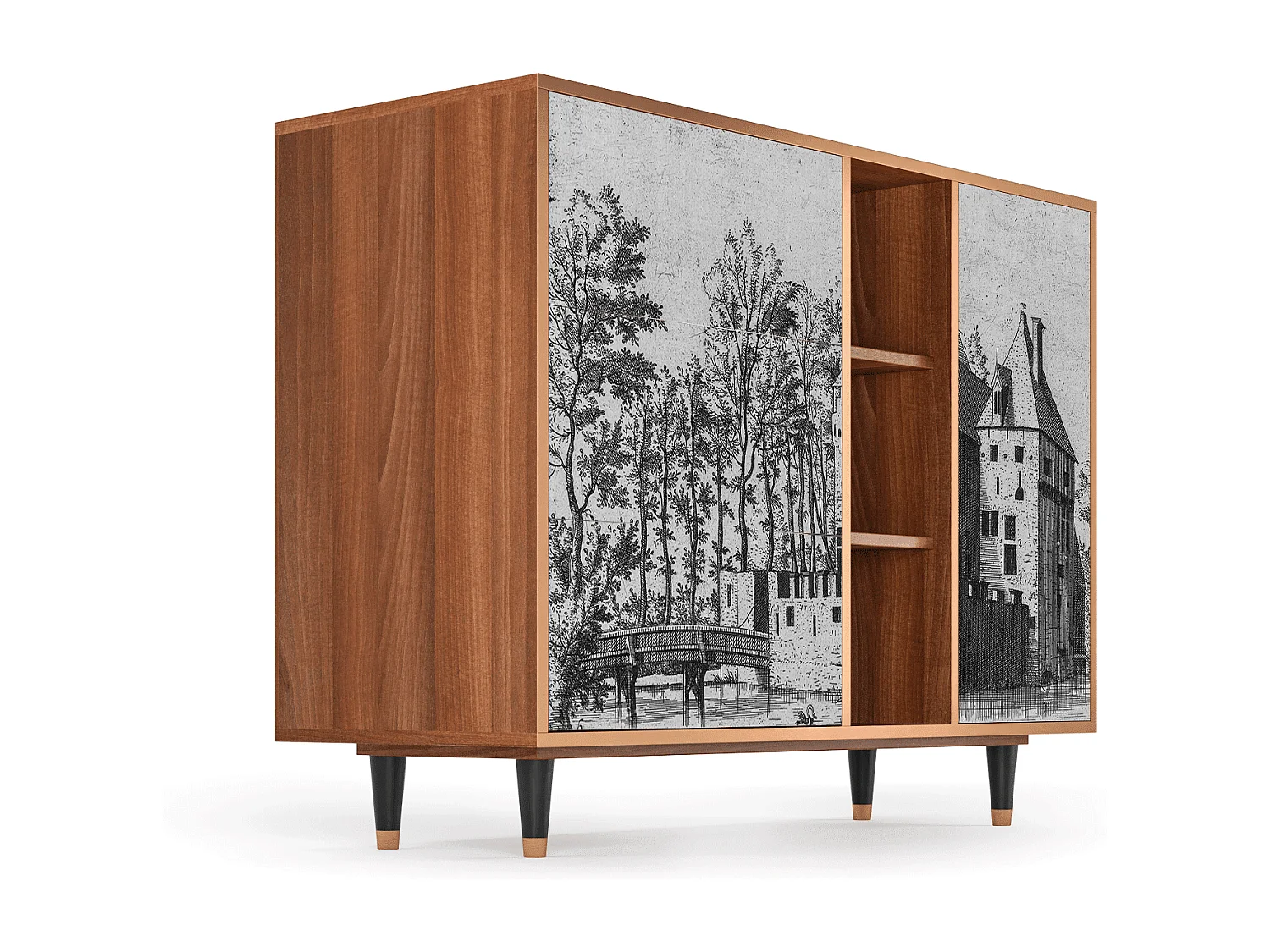 Buffet - 125x98x48 cm - BS2 - Castle with Bridge, Noyer