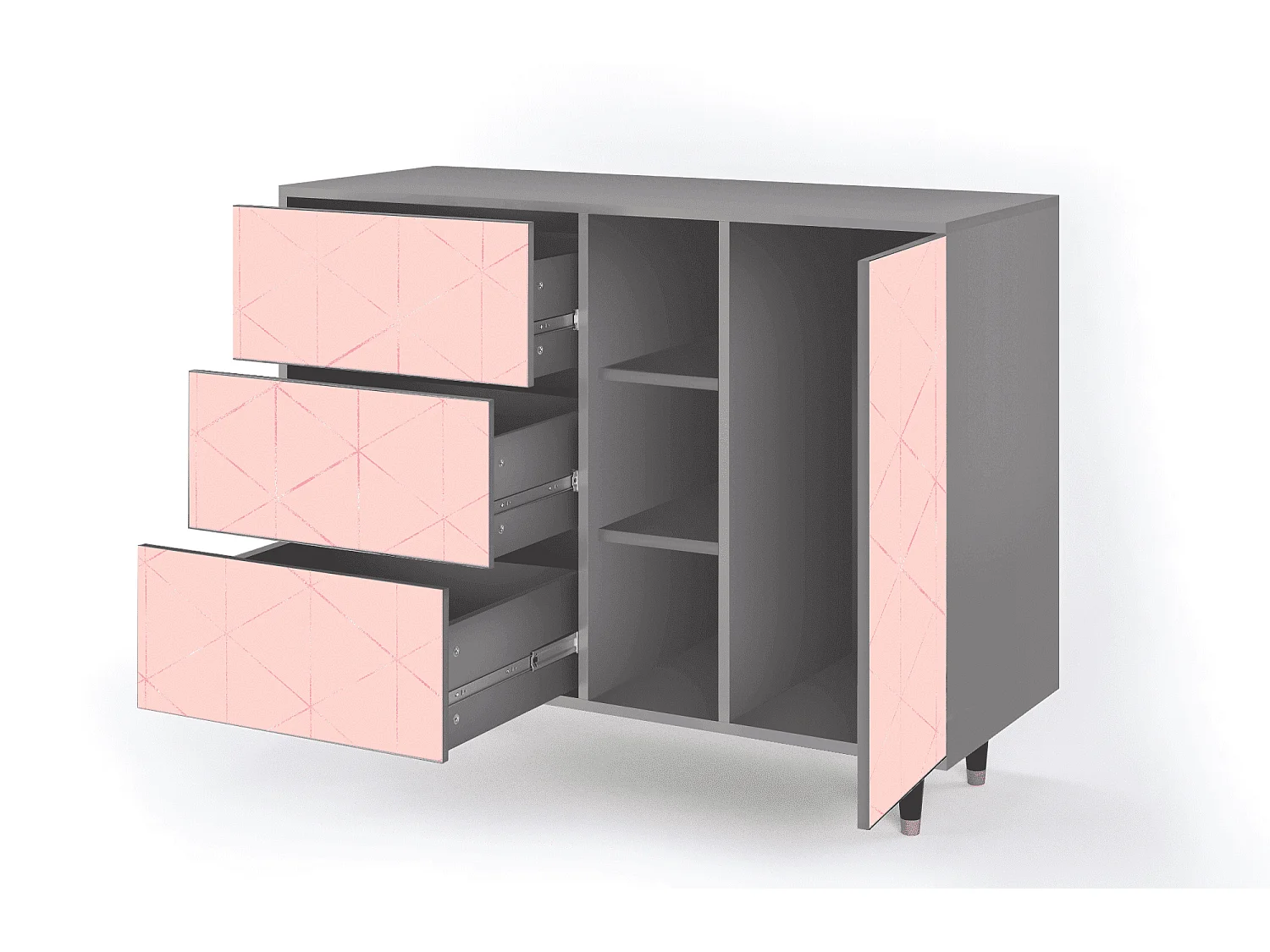 Sideboard - 125x98x48 cm - BS2 - Rose Quartz, Grau