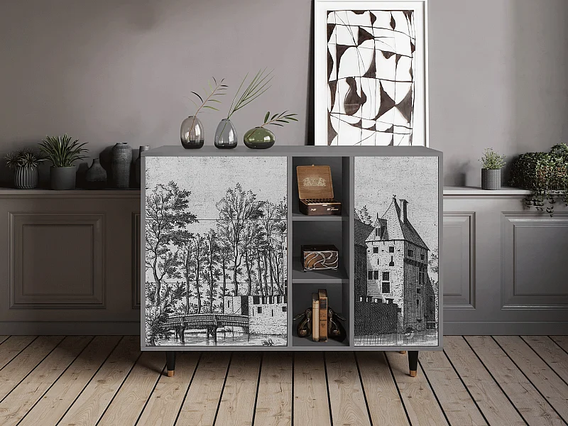 Buffet - 125x98x48 cm - BS2 - Castle with Bridge, Gris