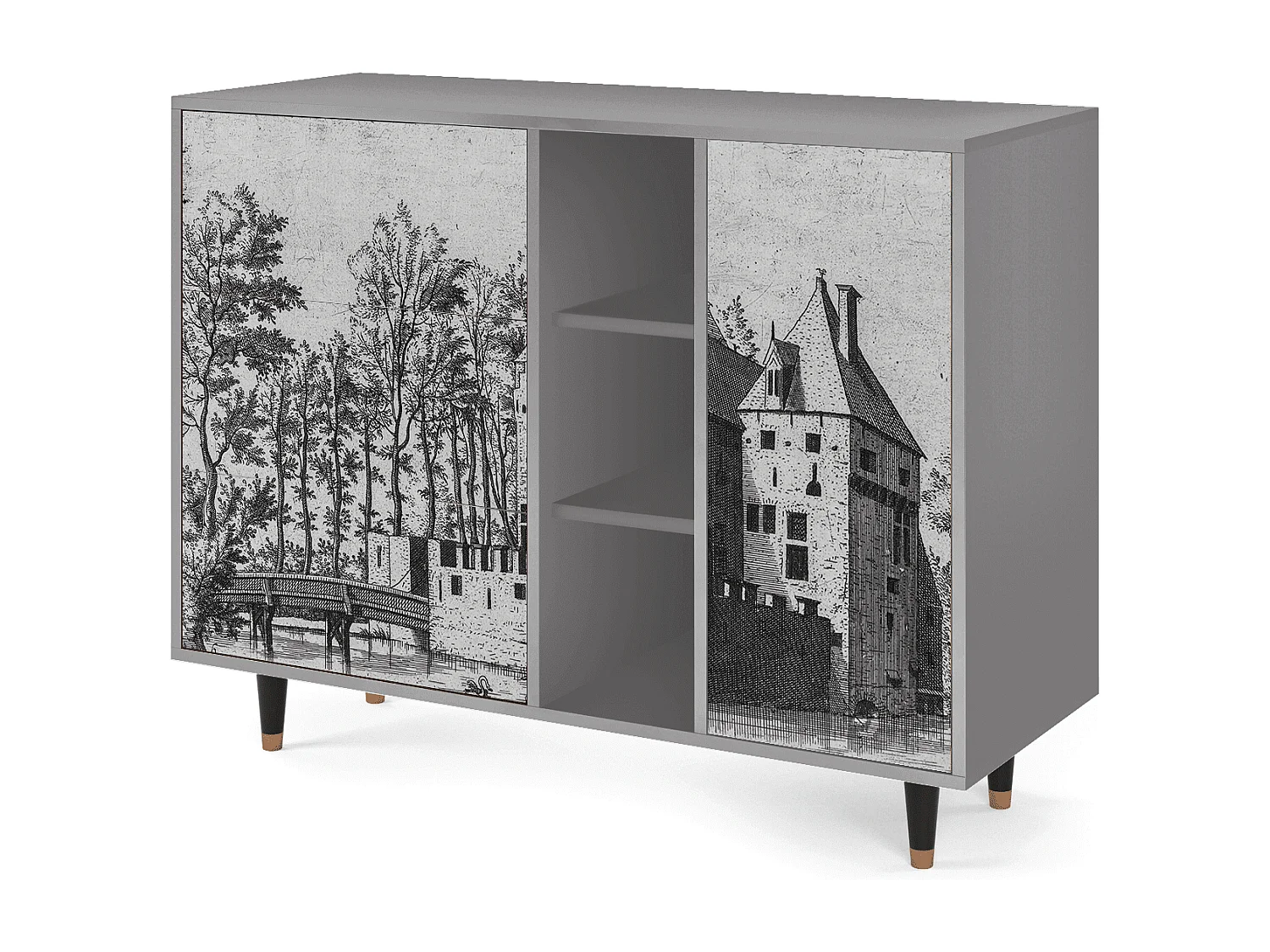 Buffet - 125x98x48 cm - BS2 - Castle with Bridge, Gris