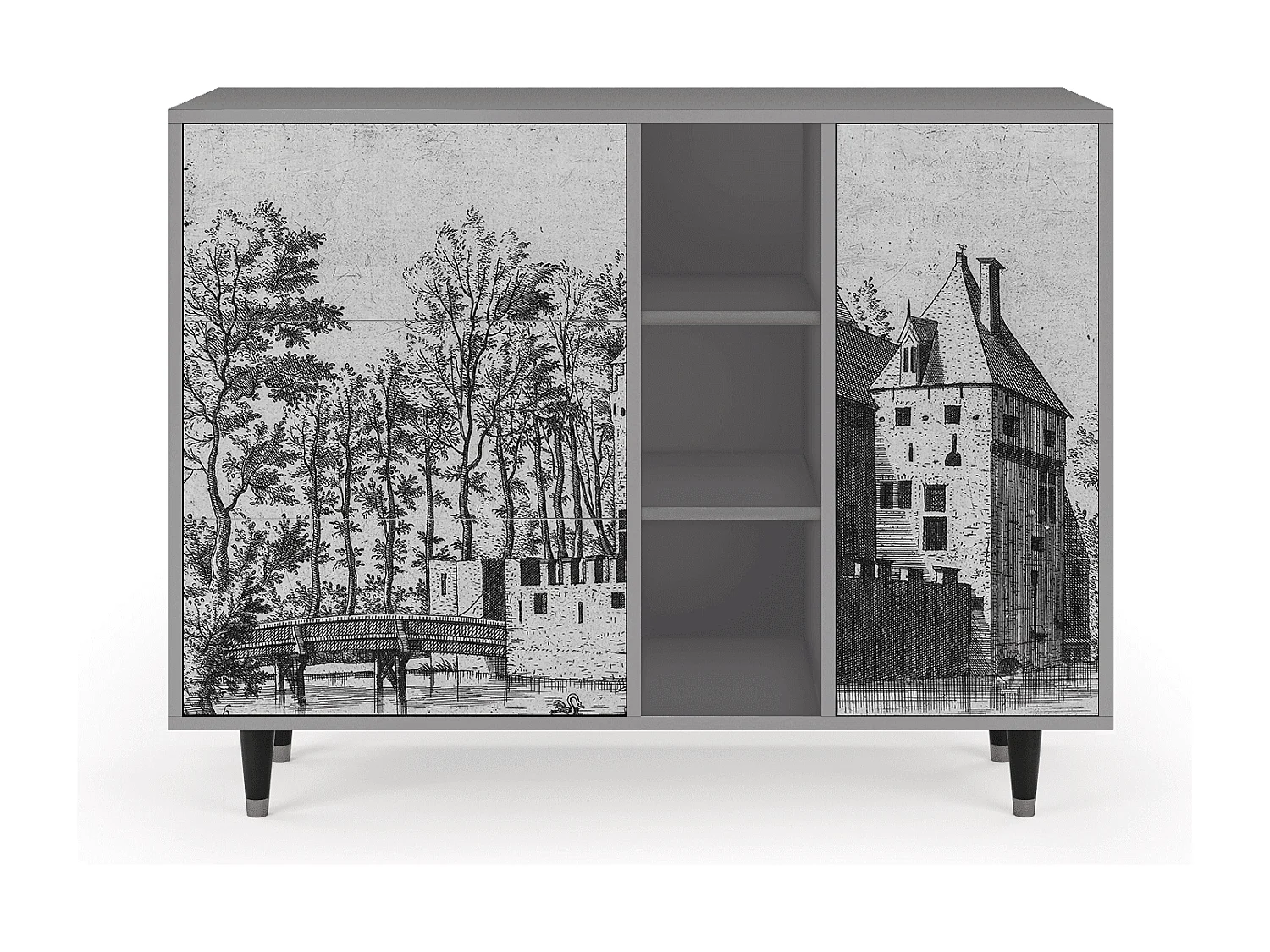 Buffet - 125x98x48 cm - BS2 - Castle with Bridge, Gris