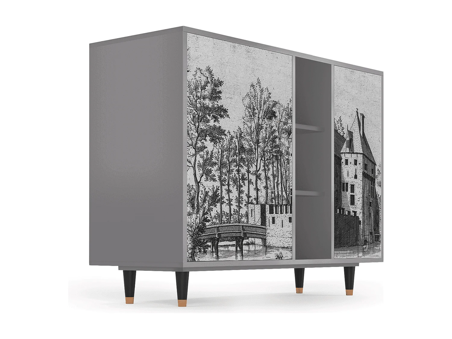 Buffet - 125x98x48 cm - BS2 - Castle with Bridge, Gris