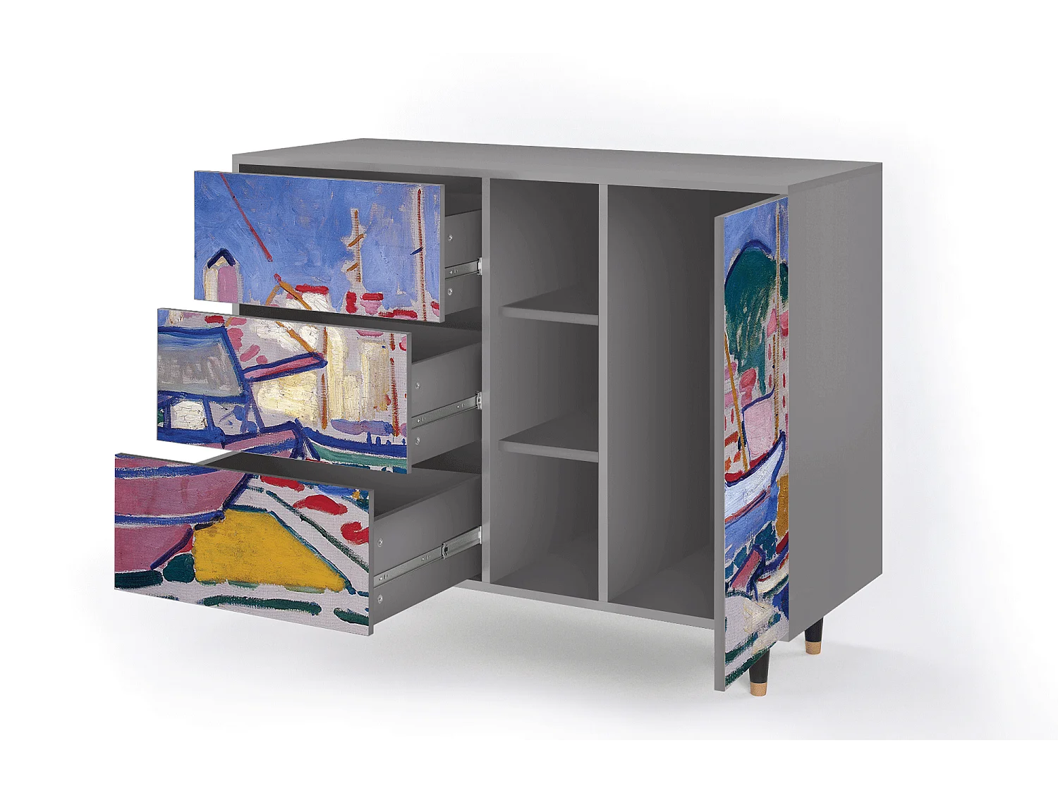 Dressoir - 125x98x48 cm - BS2 - The Port of Collioure , Grijs