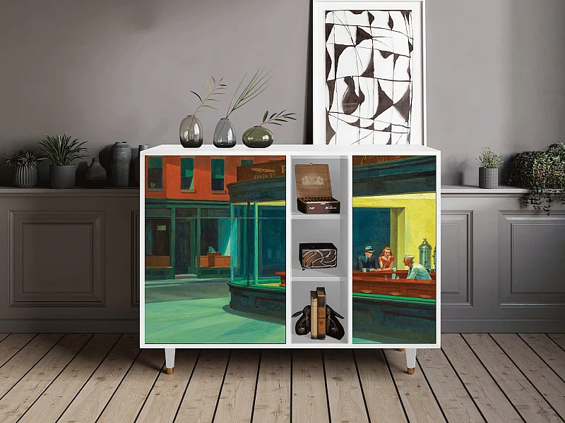 Buffet - 125x98x48 cm - BS2 - Nighthawks by Hopper, Blanc