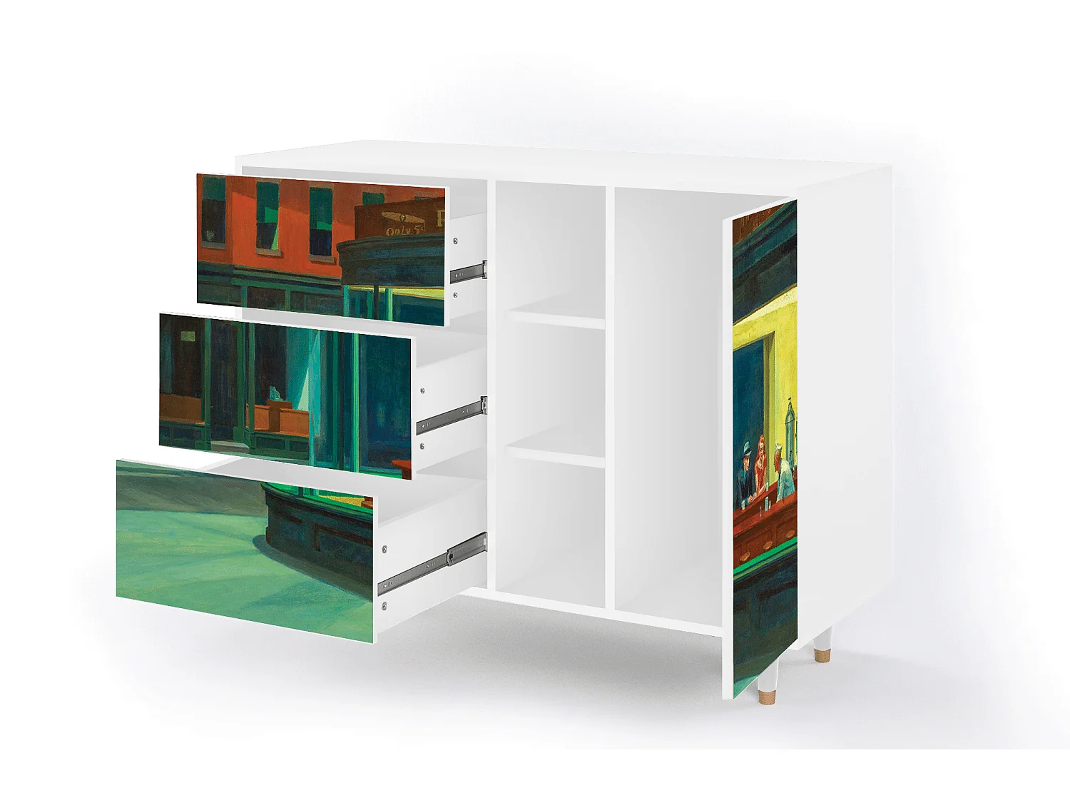 Buffet - 125x98x48 cm - BS2 - Nighthawks by Hopper, Blanc