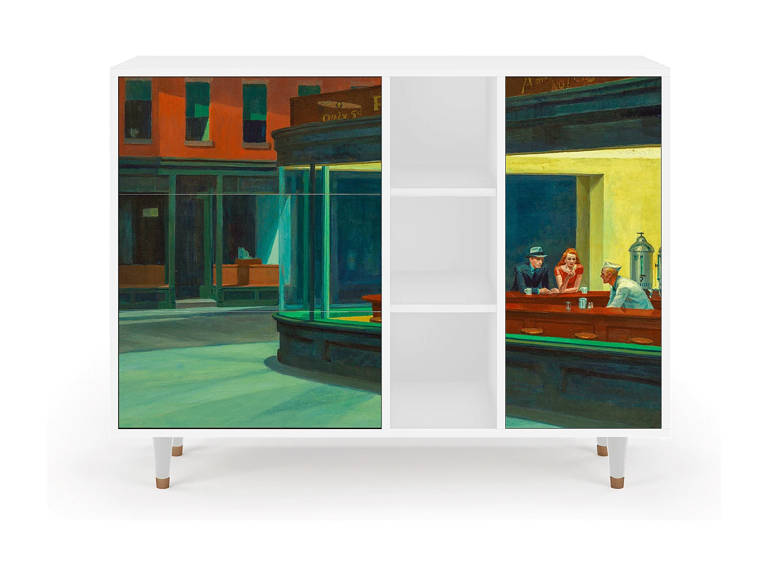 Kredens - 125x98x48 cm - BS2 - Nighthawks by Hopper, Biały
