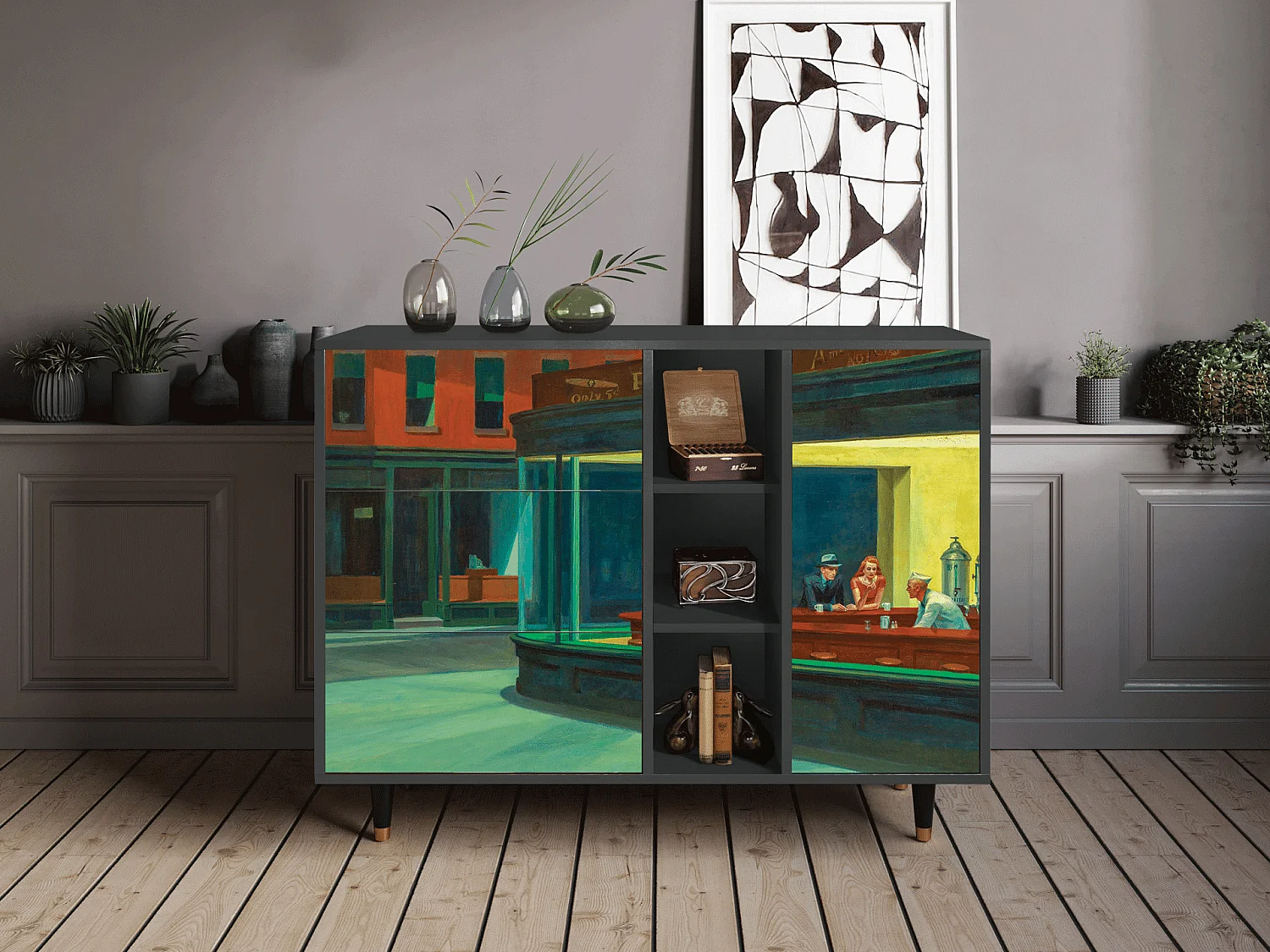 Dressoir - 125x98x48 cm - BS2 - Nighthawks by Hopper, Antraciet