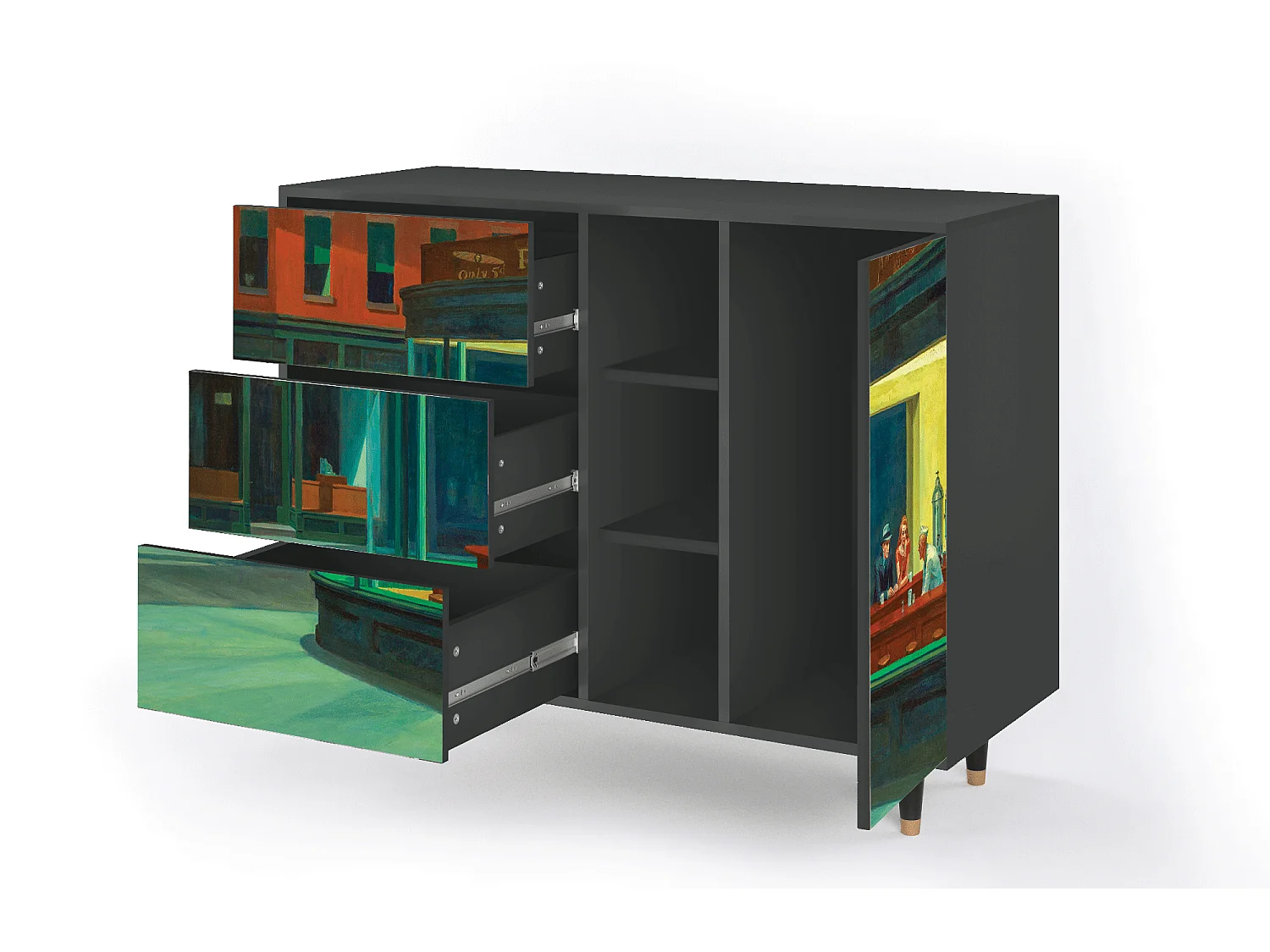 Dressoir - 125x98x48 cm - BS2 - Nighthawks by Hopper, Antraciet