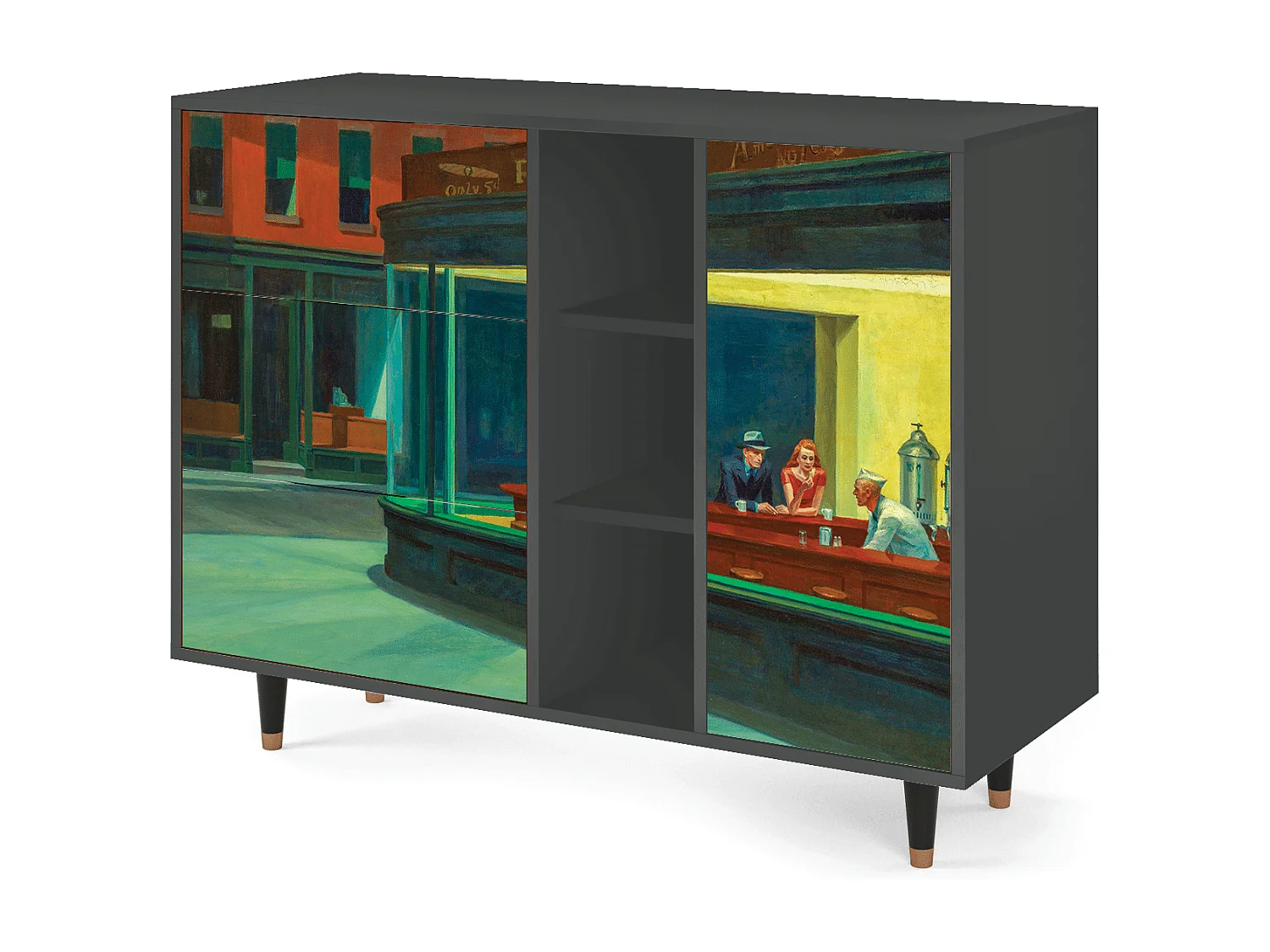 Kredens - 125x98x48 cm - BS2 - Nighthawks by Hopper, Antracyt