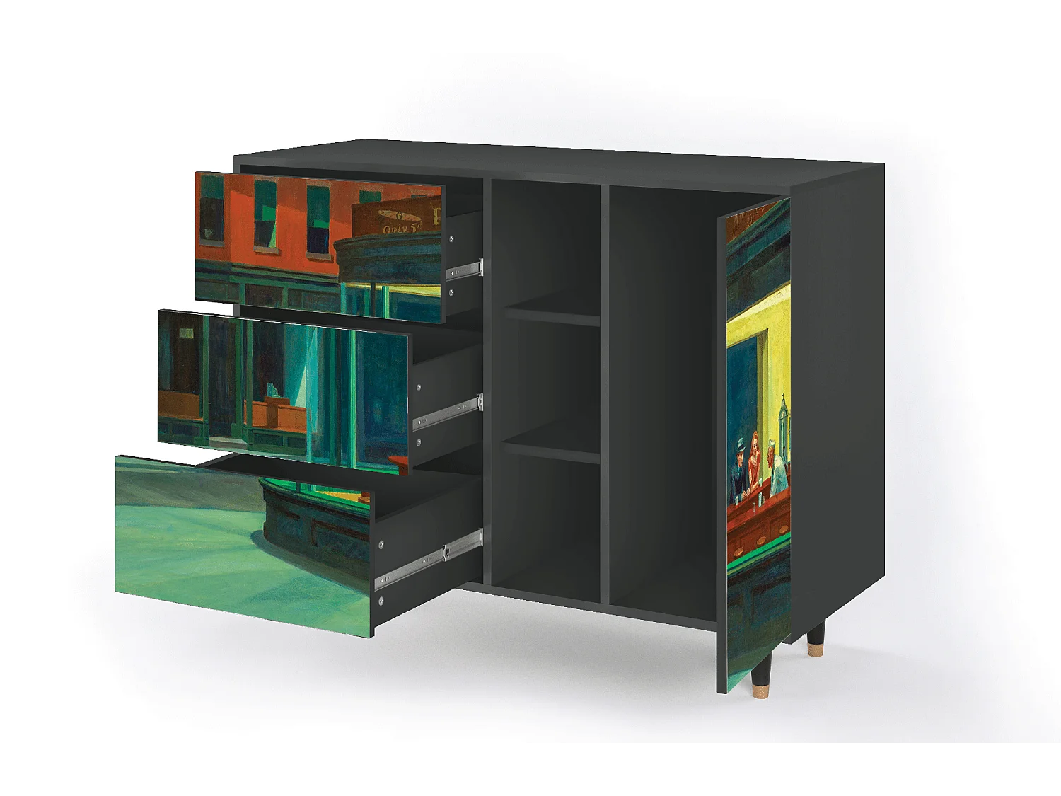 Kredens - 125x98x48 cm - BS2 - Nighthawks by Hopper, Antracyt