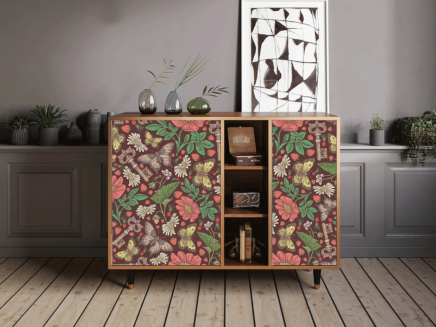 Credenza - 125x98x48 cm - BS2 - Alice in Wonderland, Noce