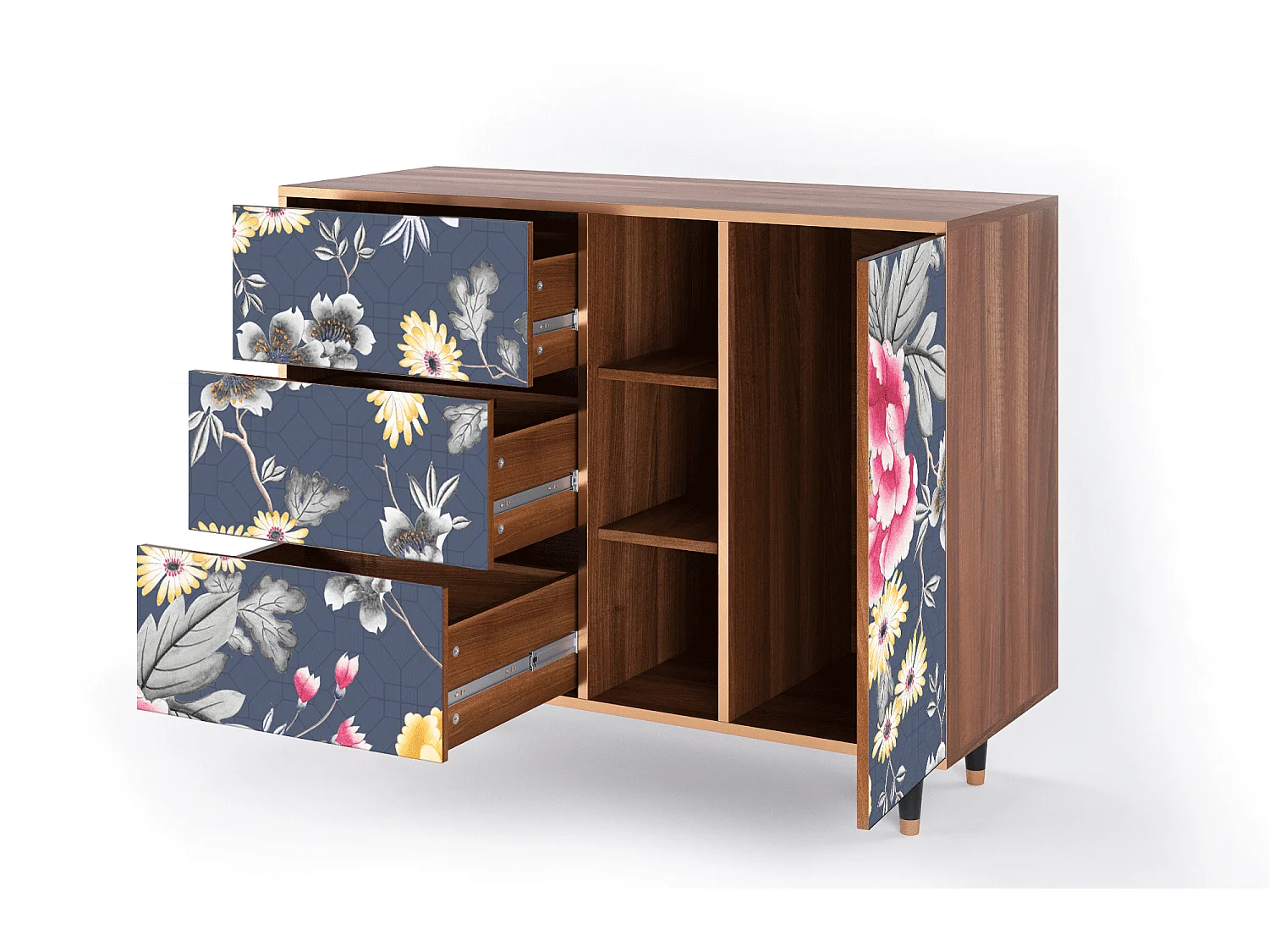 Credenza - 125x98x48 cm - BS2 - Dark Flower Bed, Noce