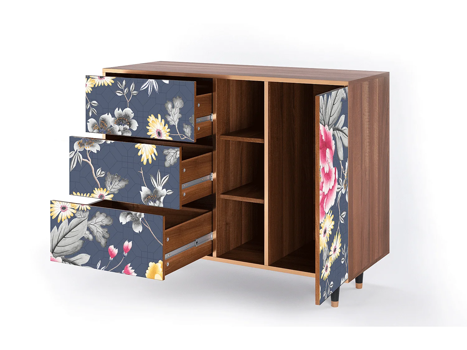 Buffet - 125x98x48 cm - BS2 - Dark Flower Bed, Noyer