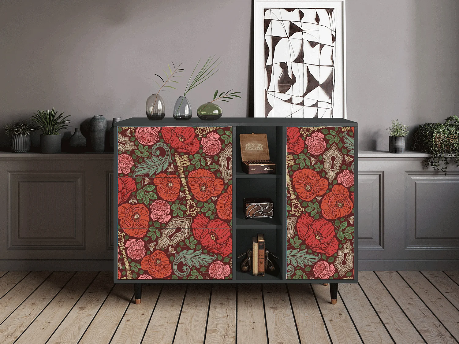 Sideboard - 125x98x48 cm - BS2 - Poppy Garden, Anthrazit