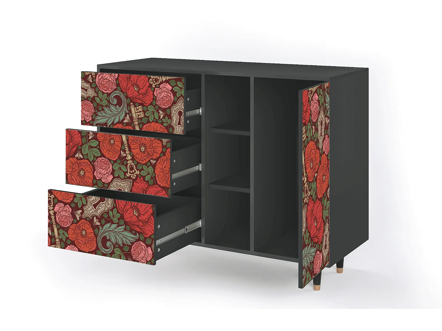 Sideboard - 125x98x48 cm - BS2 - Poppy Garden, Anthrazit