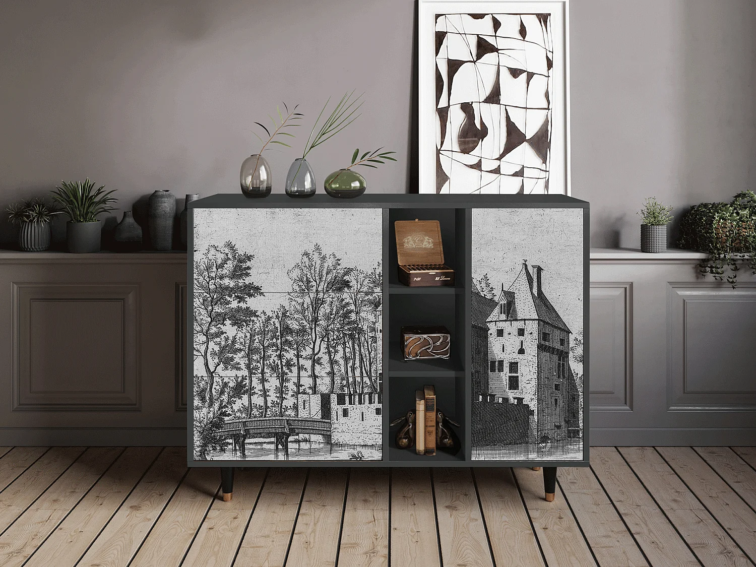 Credenza - 125x98x48 cm - BS2 - Castle with Bridge, Antracite