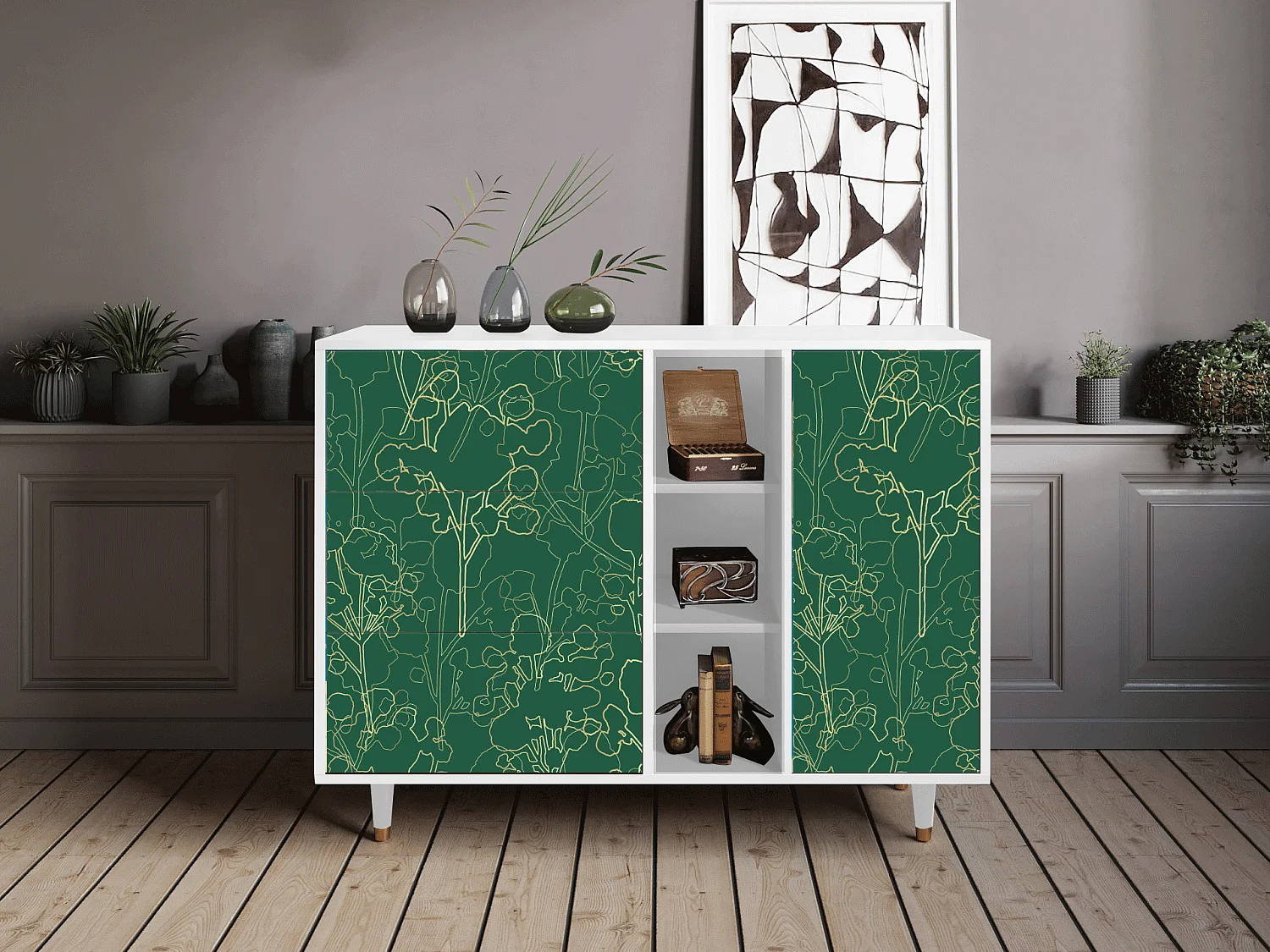 Aparador - 125x98x48 cm - BS2 - Emerald Forest, Blanco